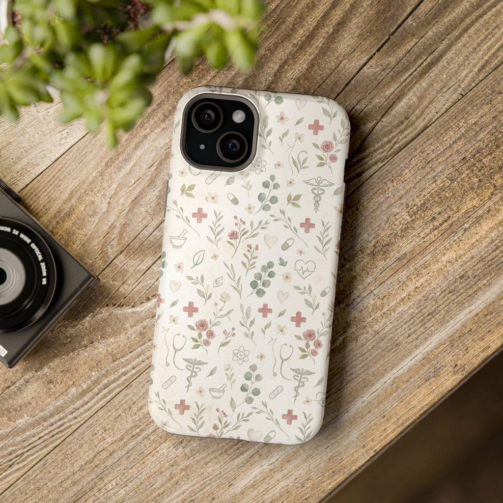 Floral Nurse Phone Case — Impact-Resistant Wireless Charging Cover