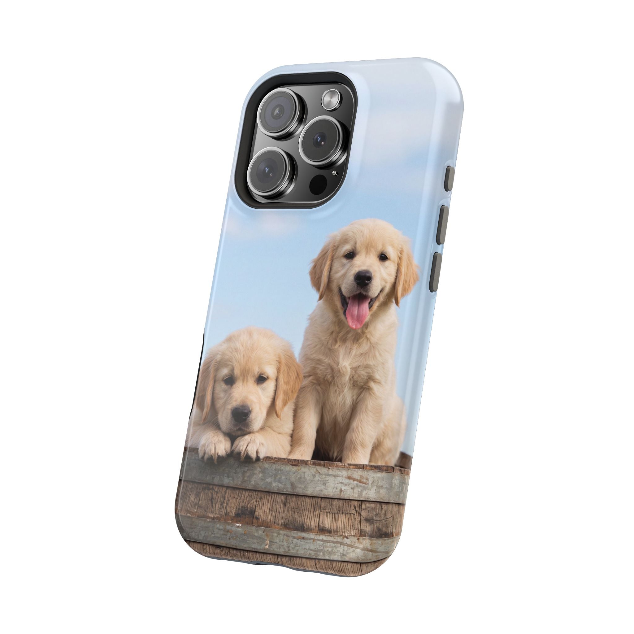 Golden Retriever Puppy Duo Phone Case — Impact-Resistant Wireless Charging Cover