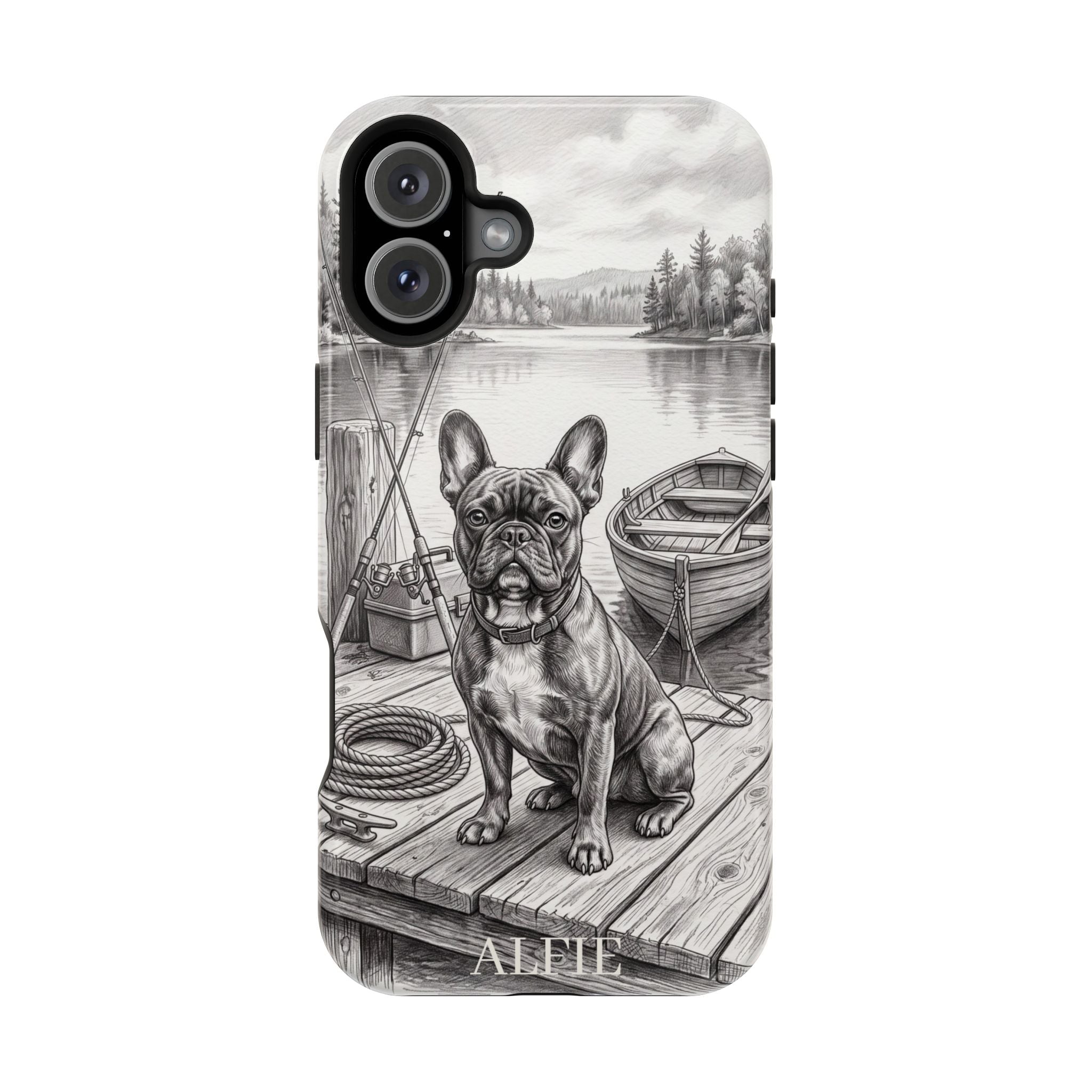Personalized French Bulldog Lakeside Dock Phone Case — Wireless Charging Cover