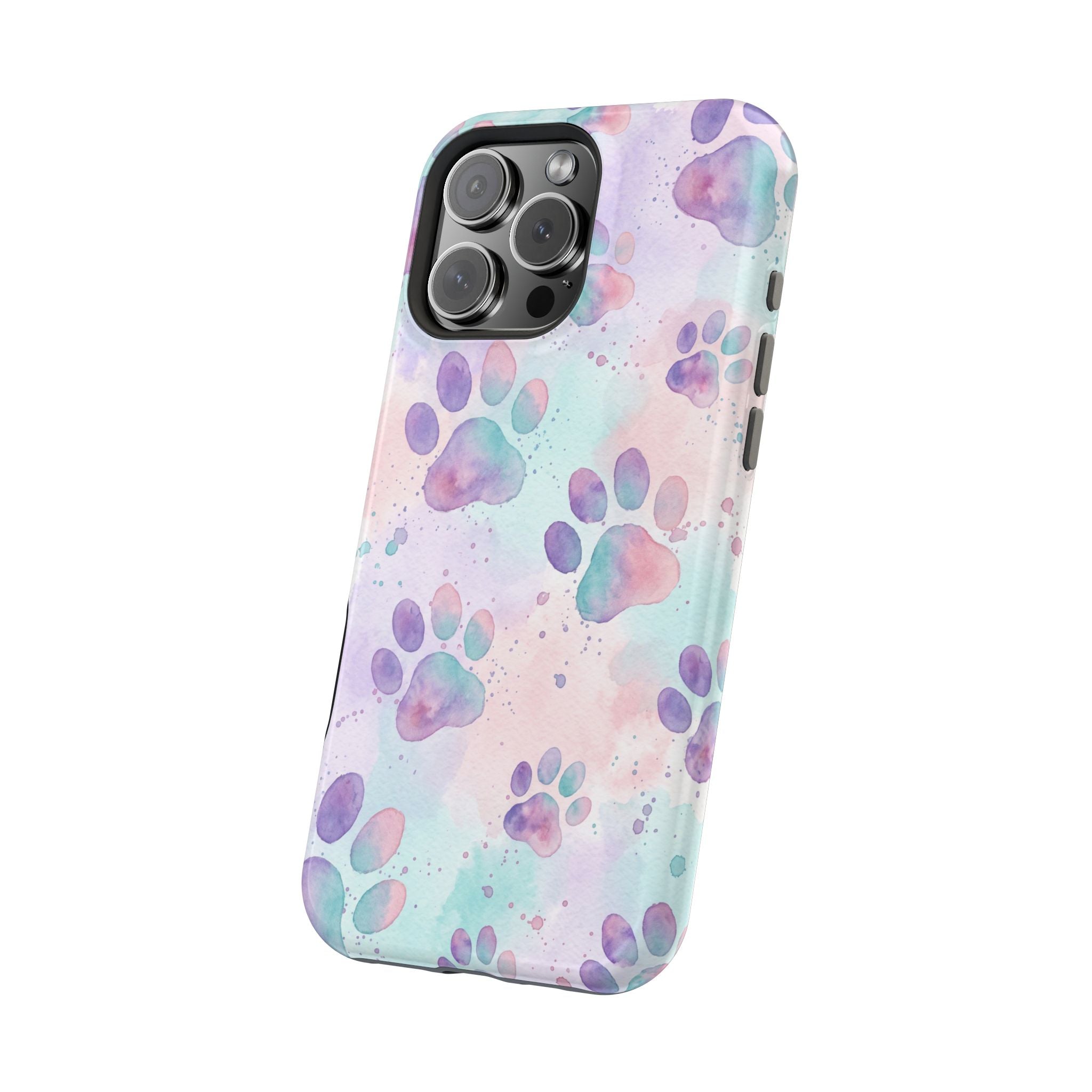 Watercolor Paw Print Phone Case — Impact-Resistant Wireless Charging Cover