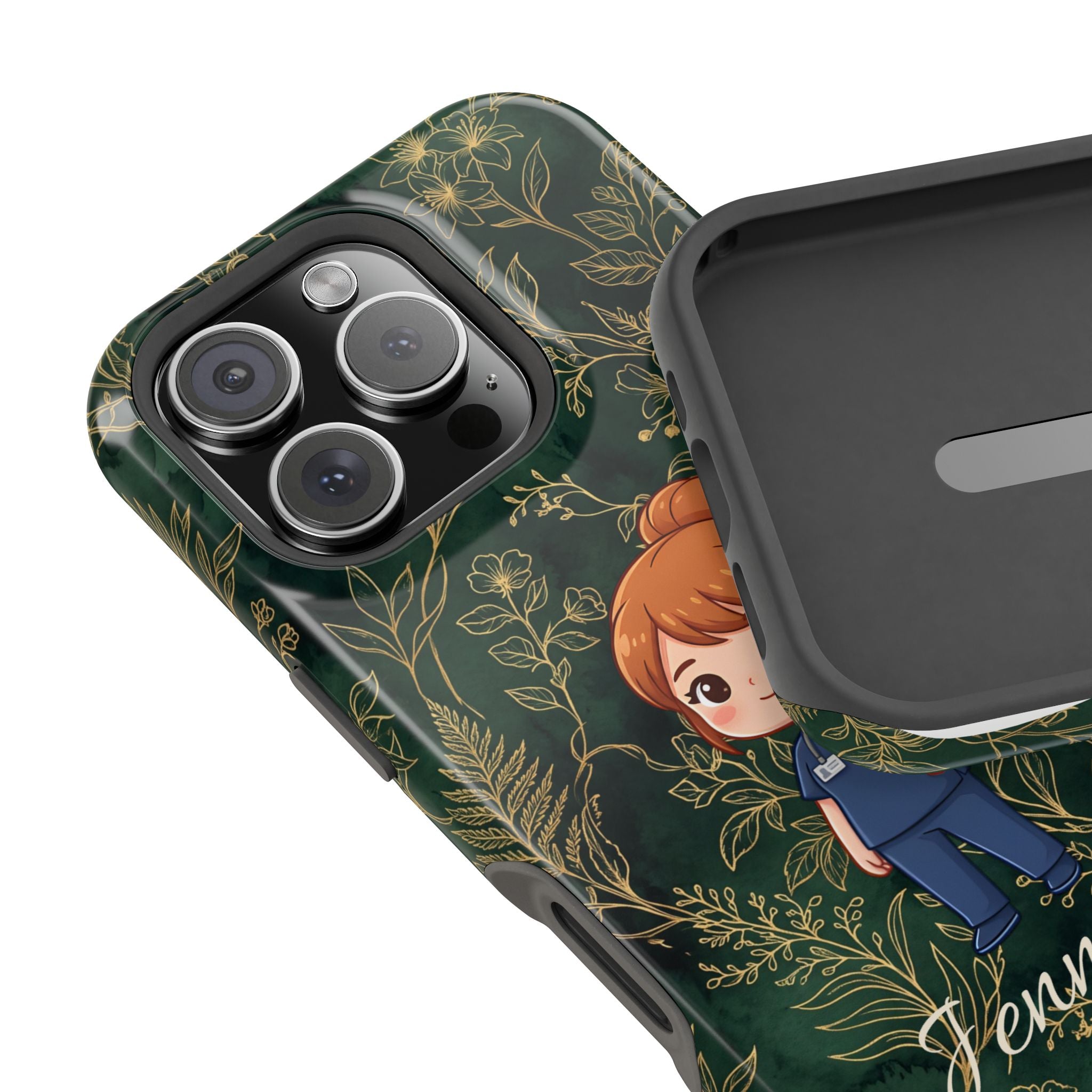 Personalized Nurse Botanical Phone Case — Impact-Resistant Wireless Charging Cover