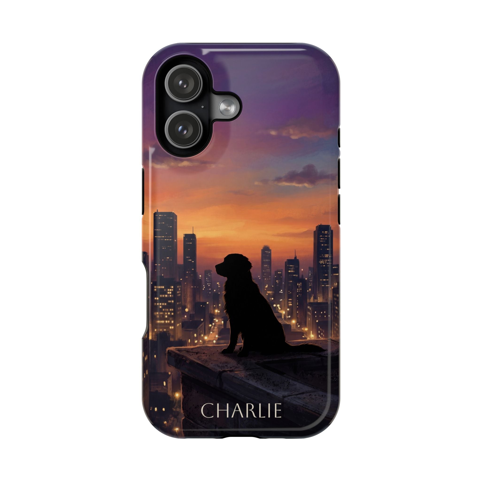 Personalized Golden Retriever City Skyline Phone Case — Wireless Charging Cover