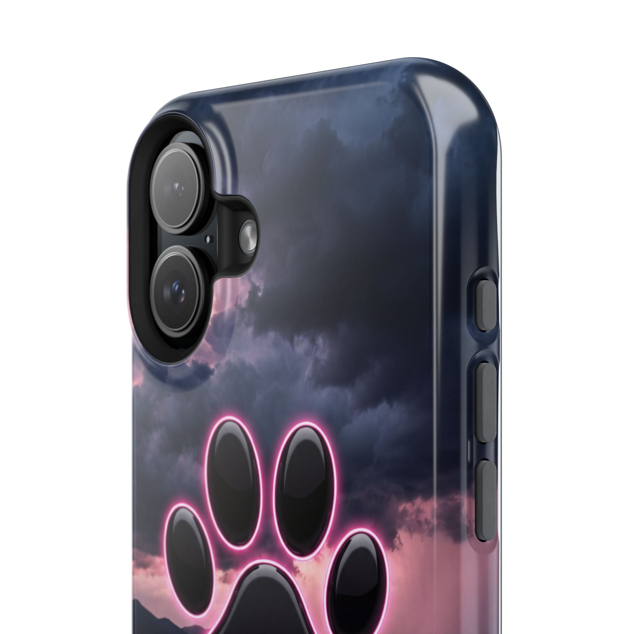 Neon Paw Print Phone Case — Impact-Resistant Wireless Charging Cover