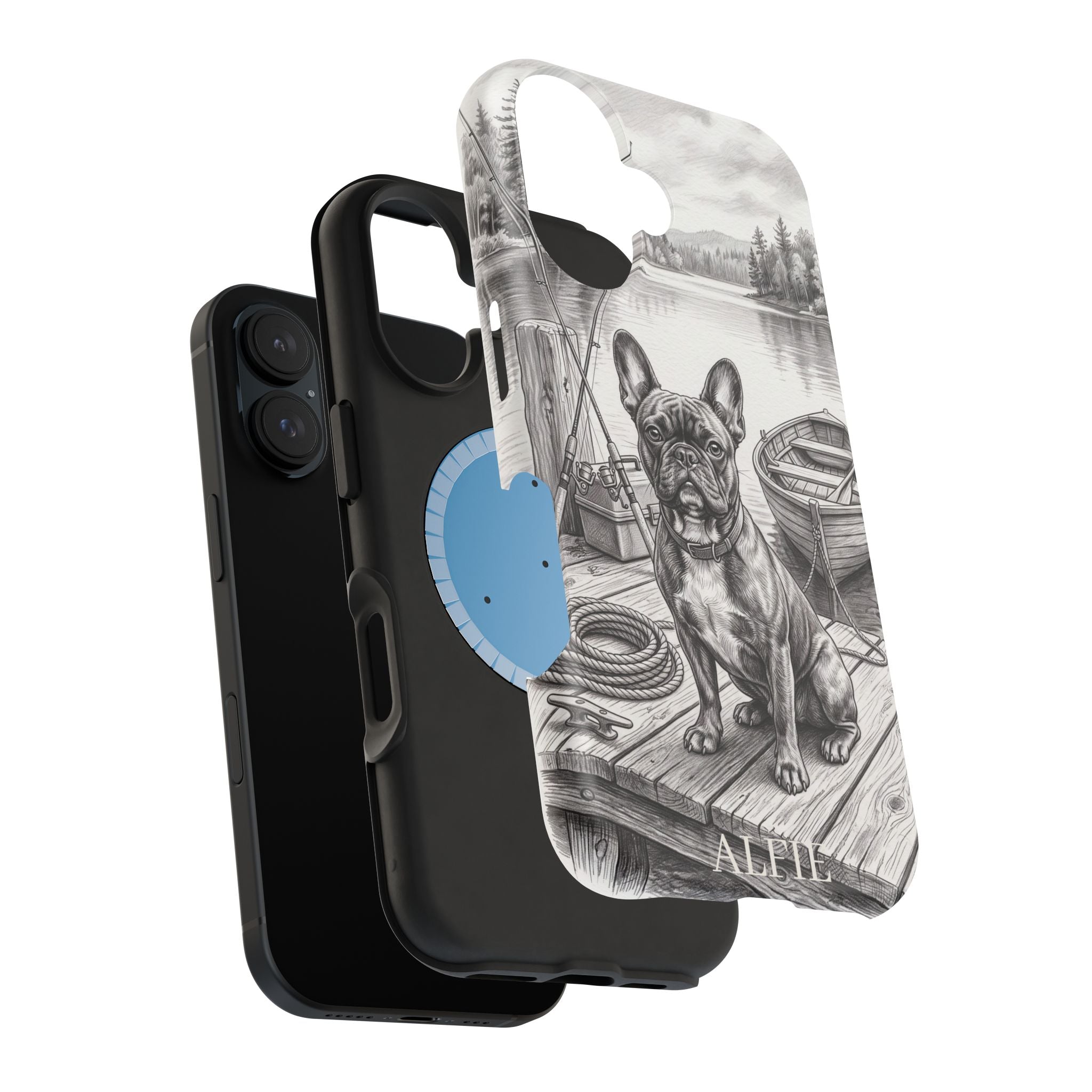 Personalized French Bulldog Lakeside Dock Phone Case — Wireless Charging Cover