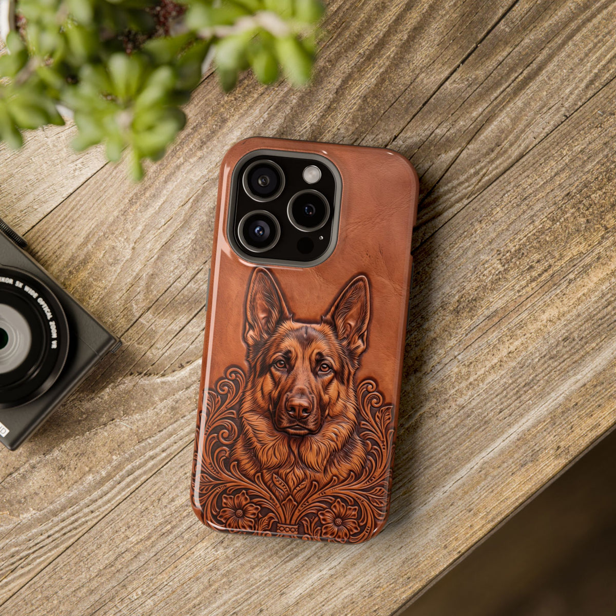 German Shepherd Phone Case | Western Tooled Art — Tough Magnetic Case with Wireless Charging