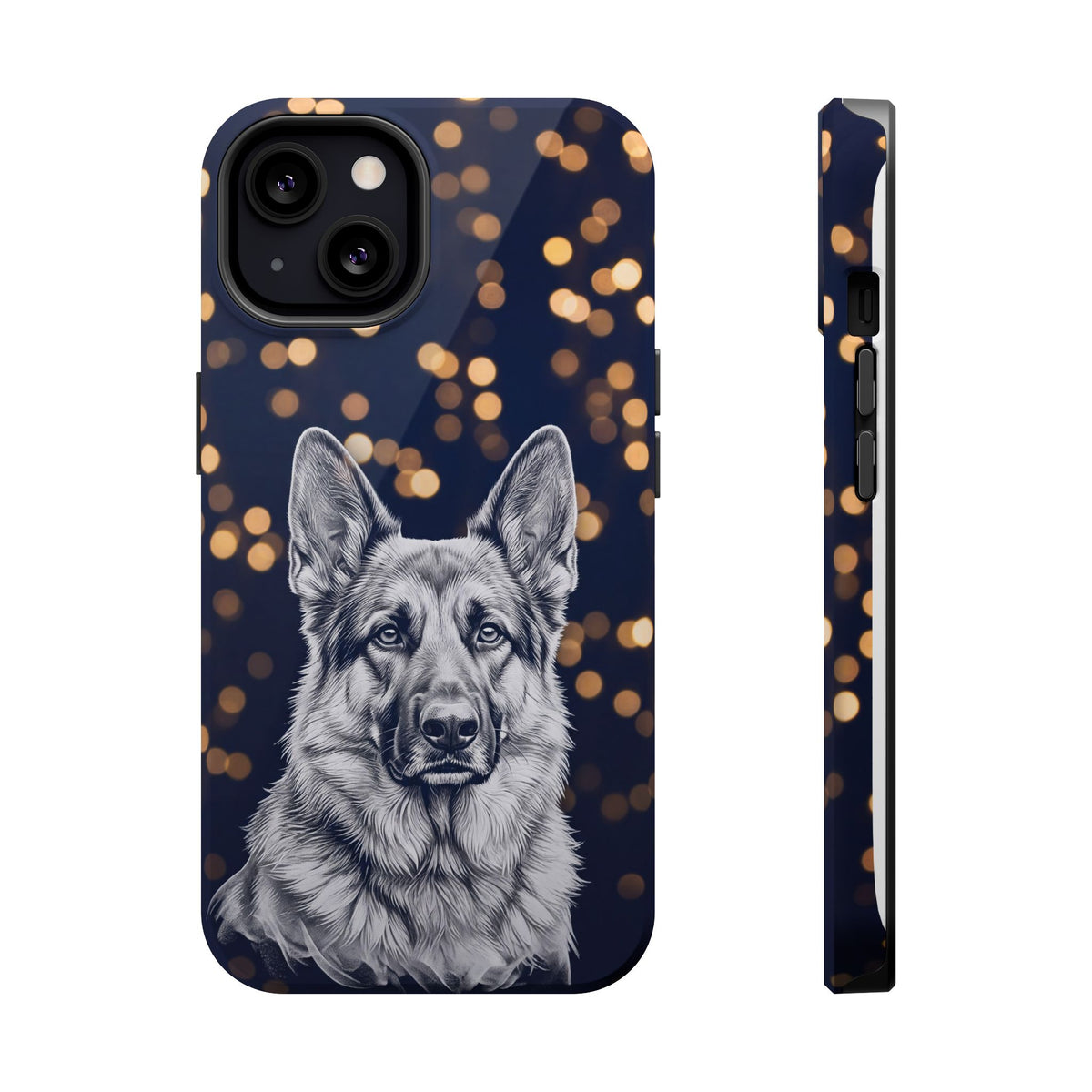 German Shepherd Phone Case | Golden Bokeh Art — Tough Magnetic Case with Wireless Charging