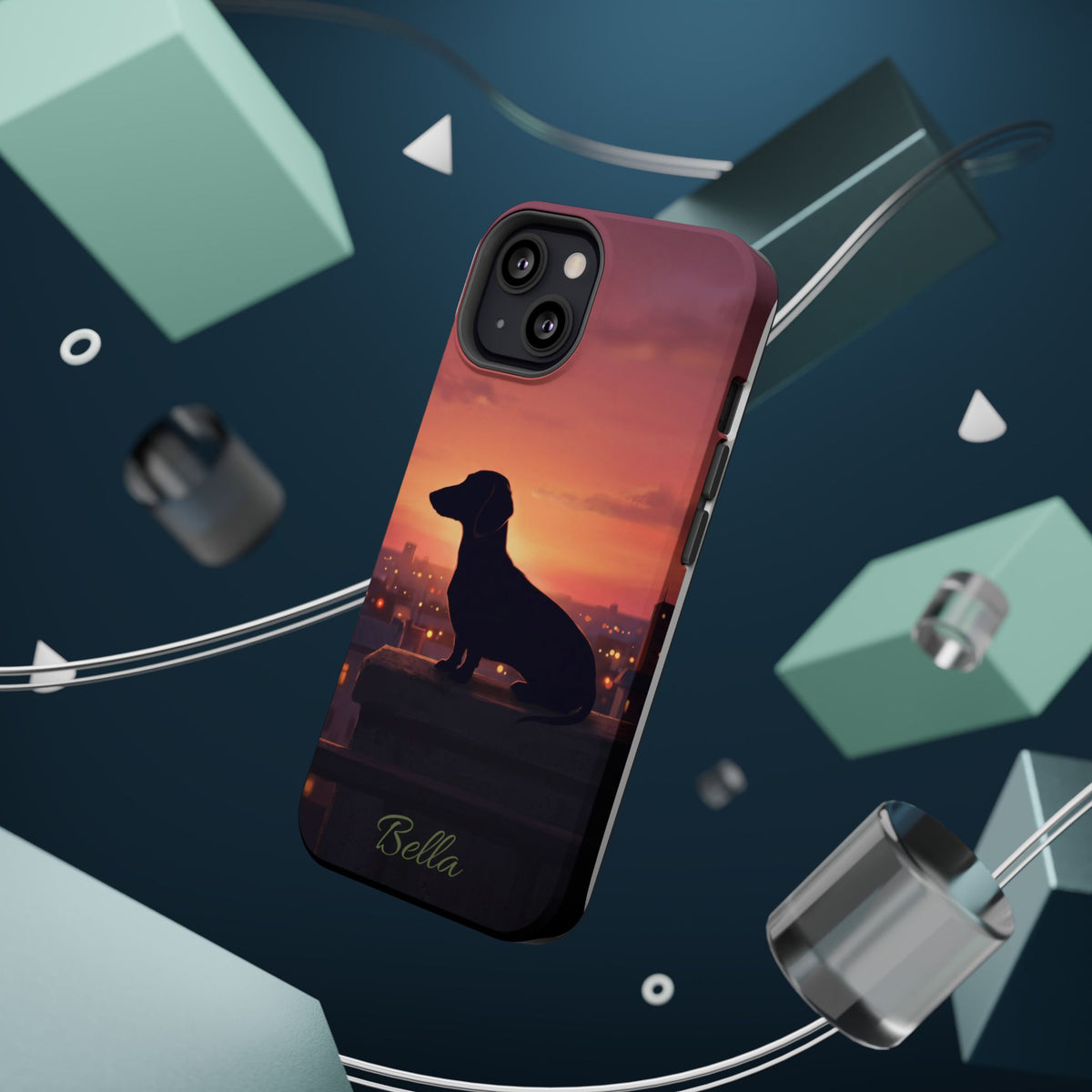 Personalized Dachshund Rooftop Sunset Phone Case — Wireless Charging Cover