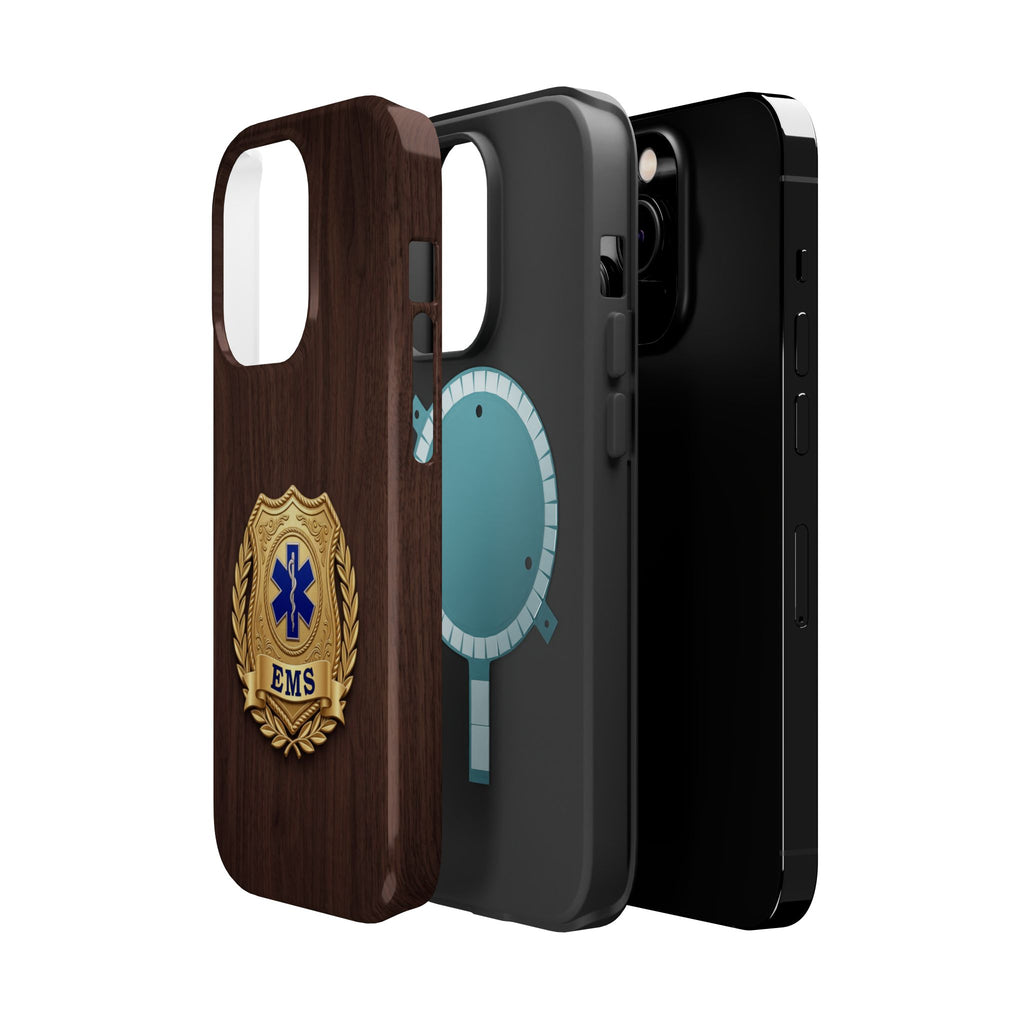 Gold EMS Laurel Badge Wood Phone Case — Magnetic Wireless Charging Cover