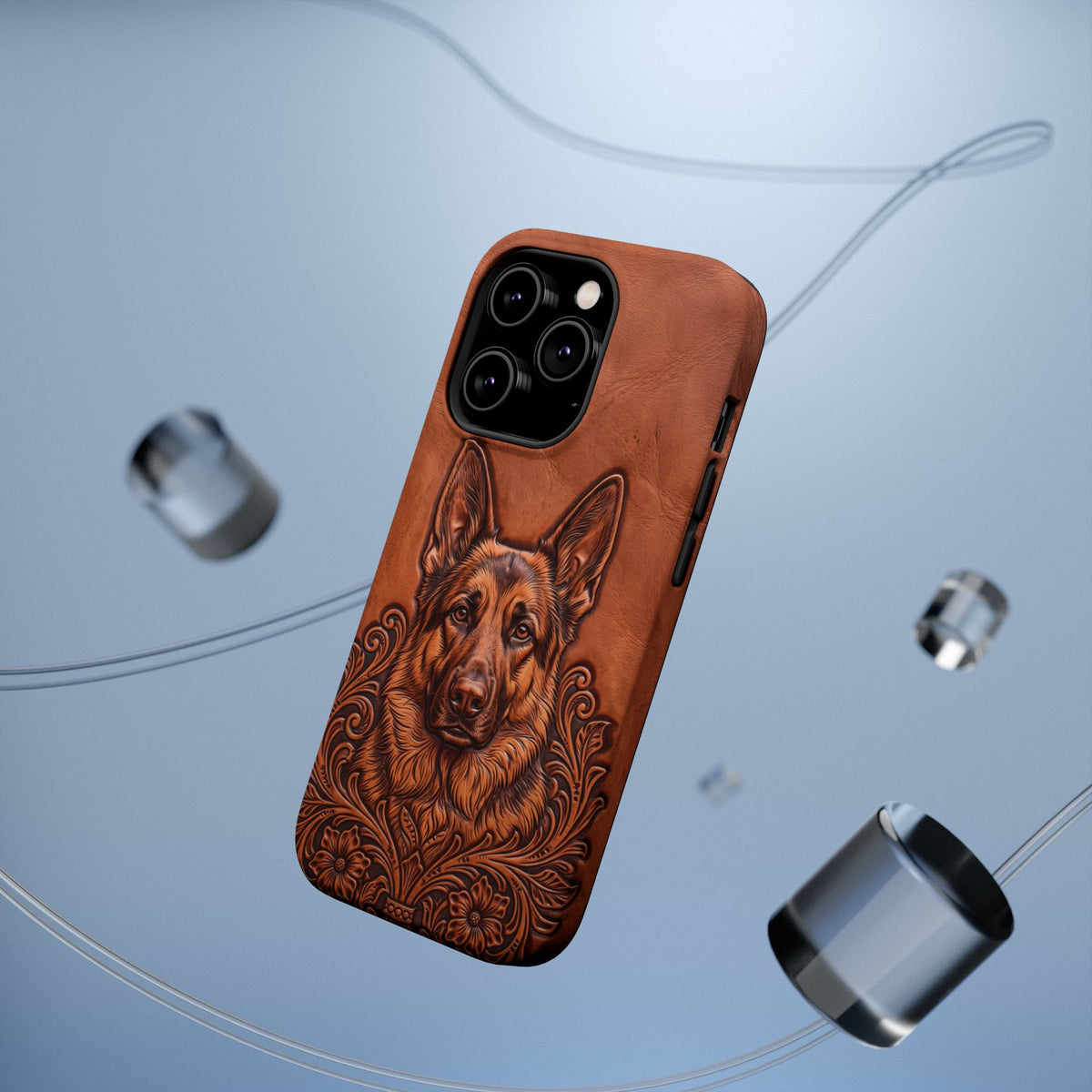 German Shepherd Phone Case | Western Tooled Art — Tough Magnetic Case with Wireless Charging