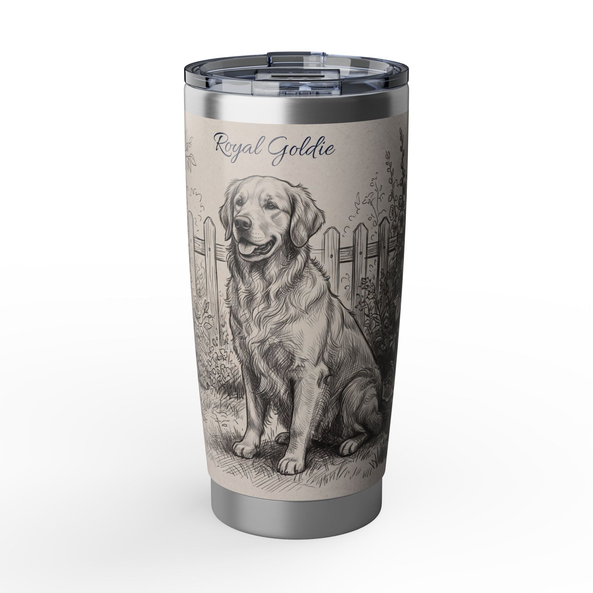 Golden Retriever Tumbler Personalized – 20 oz Stainless Steel Travel Mug with Custom Name, Royal Crown Design