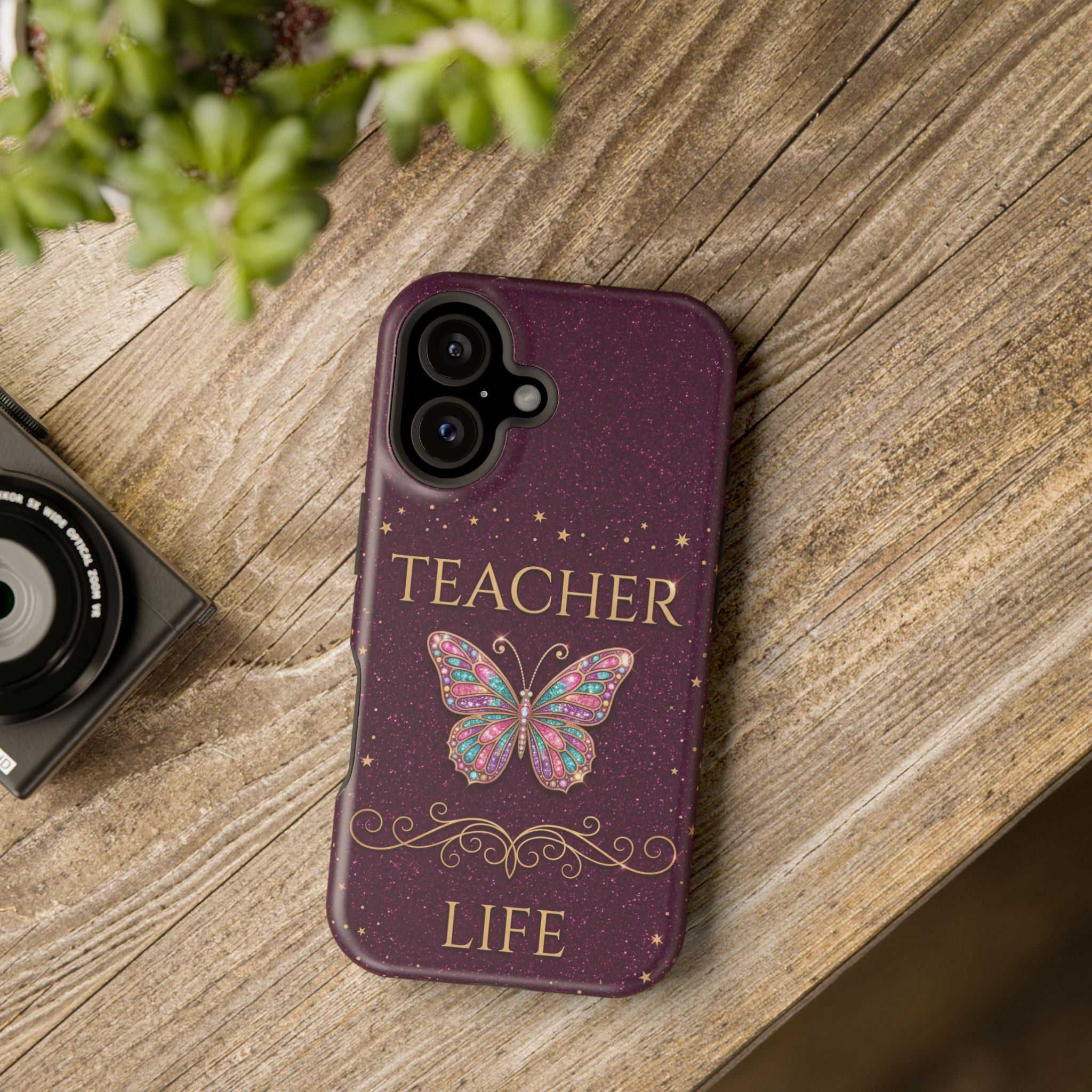 Teacher Life Glitter Butterfly Phone Case — Wireless Charging Cover