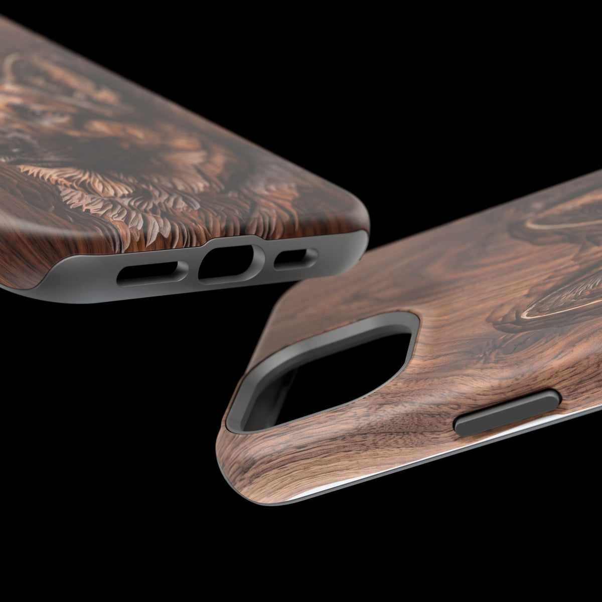 German Shepherd Phone Case | Carved Walnut Art — Tough Magnetic Case with Wireless Charging