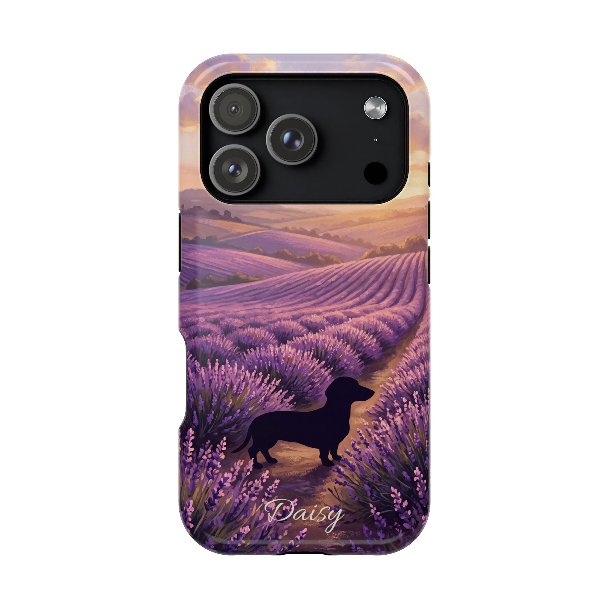Personalized Dachshund Lavender Field Phone Case — Wireless Charging Cover