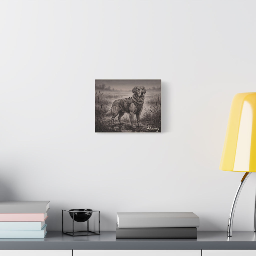 Golden Retriever Marshland Sketch Personalized Canvas | Misty Wetland Wall Art