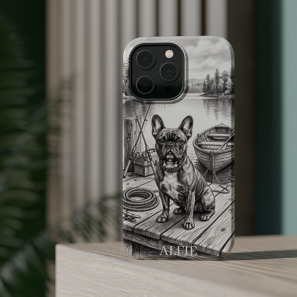 Personalized French Bulldog Lakeside Dock Phone Case — Wireless Charging Cover