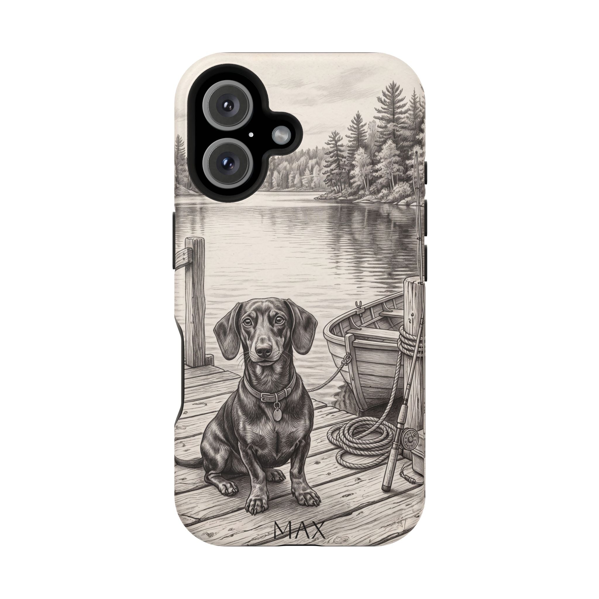 Personalized Dachshund Sunset Beach Phone Case — Wireless Charging Cover