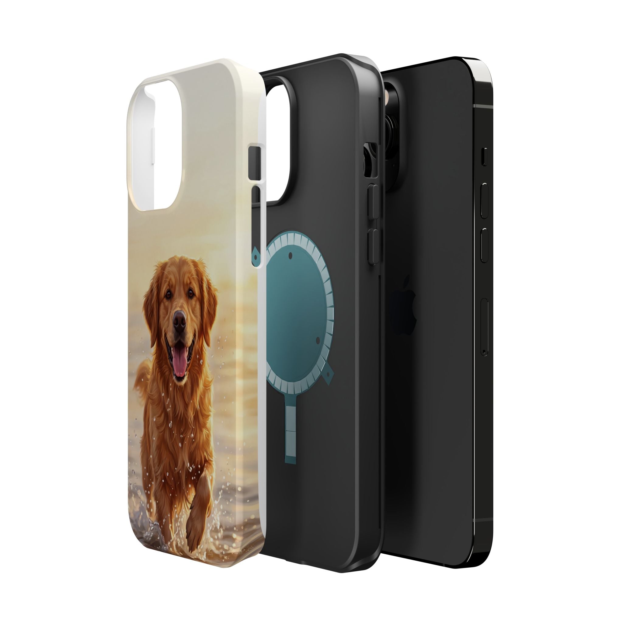 Beach Golden Retriever Phone Case — Impact-Resistant Wireless Charging Cover