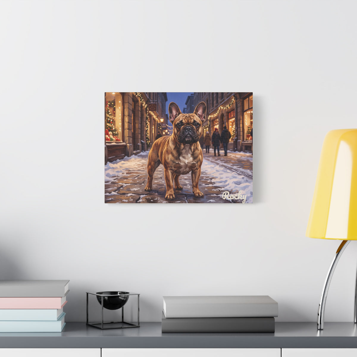 French Bulldog Personalized Canvas | Christmas Street Snowy Village Wall Art