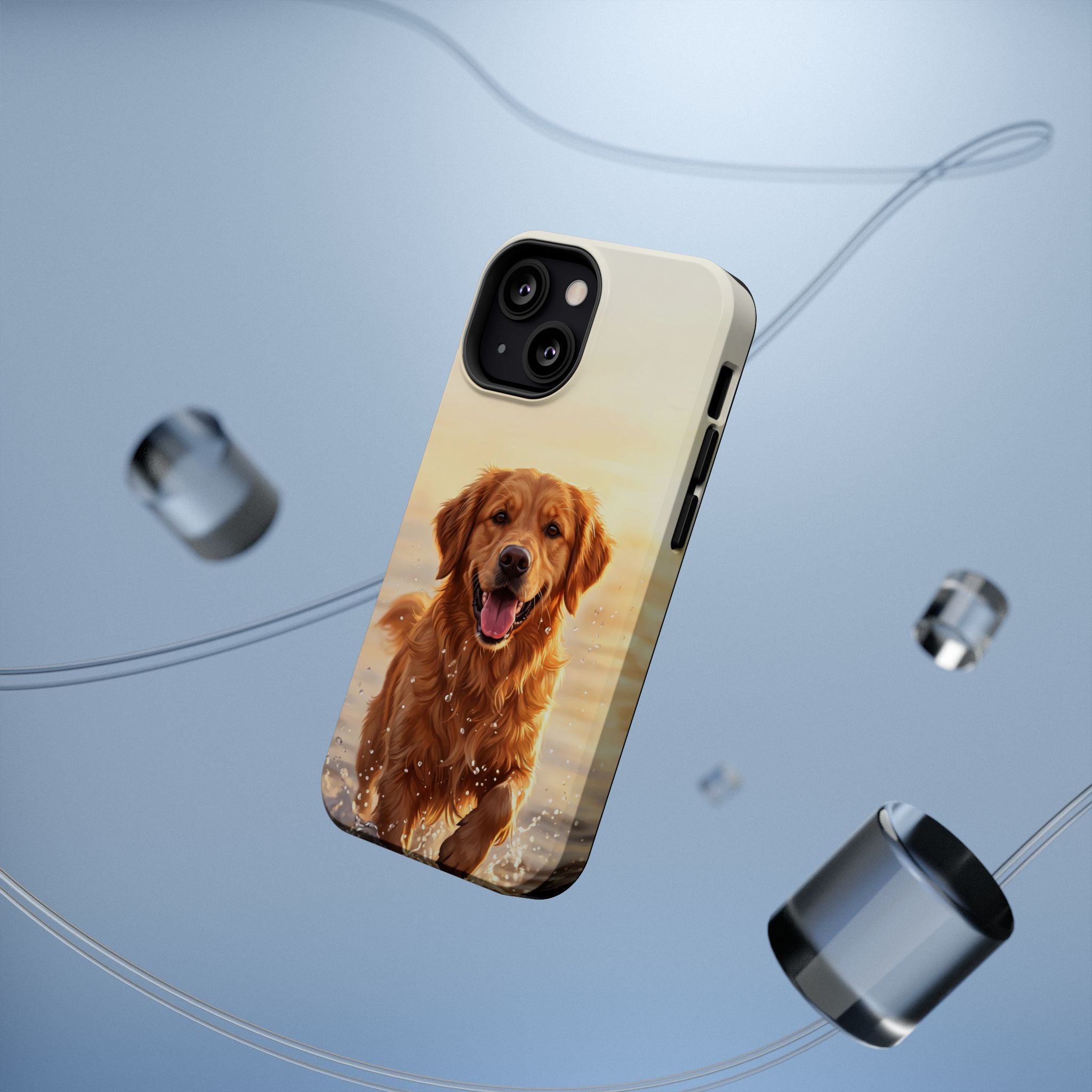 Beach Golden Retriever Phone Case — Impact-Resistant Wireless Charging Cover