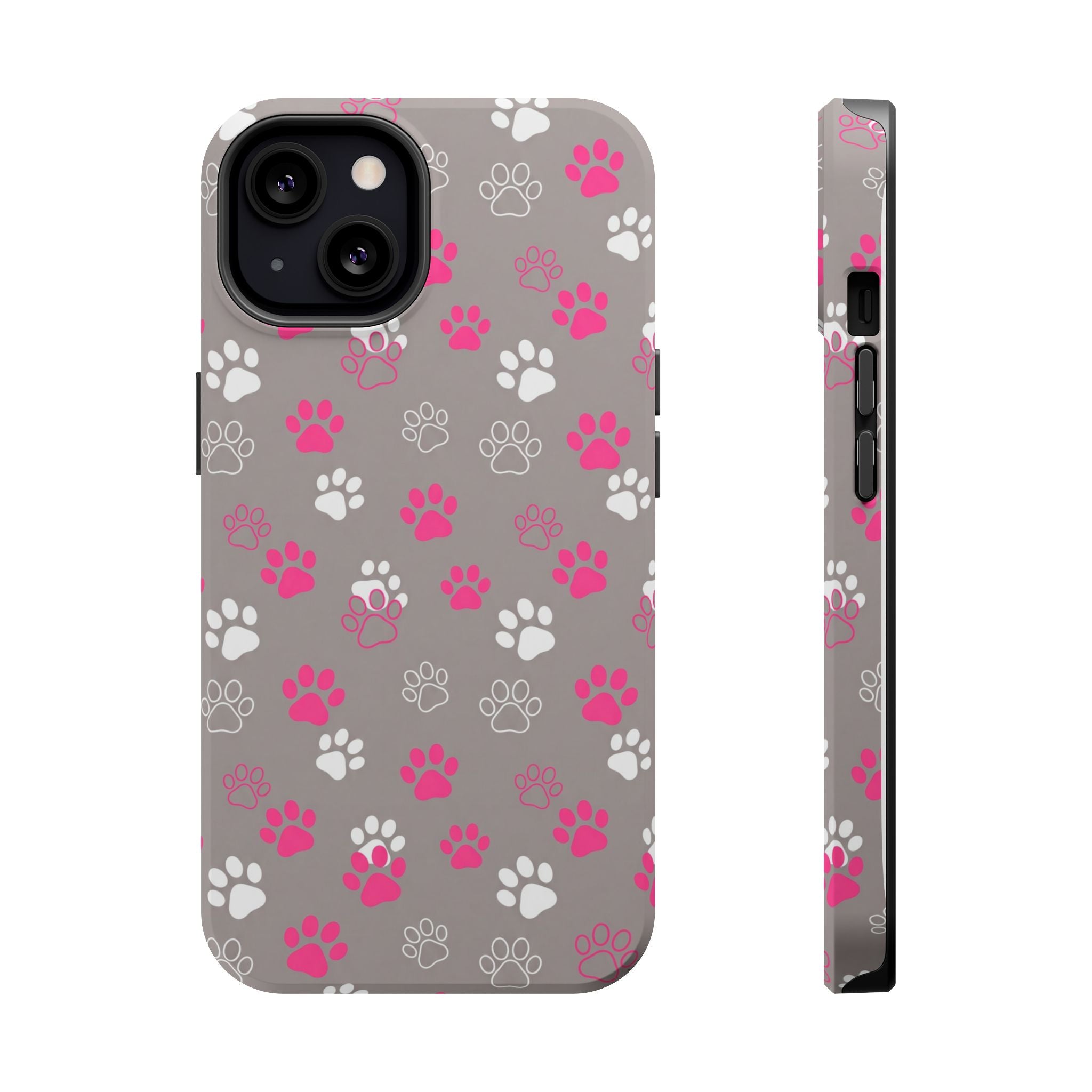 Pink & White Paw Print Phone Case — Impact-Resistant Wireless Charging Cover