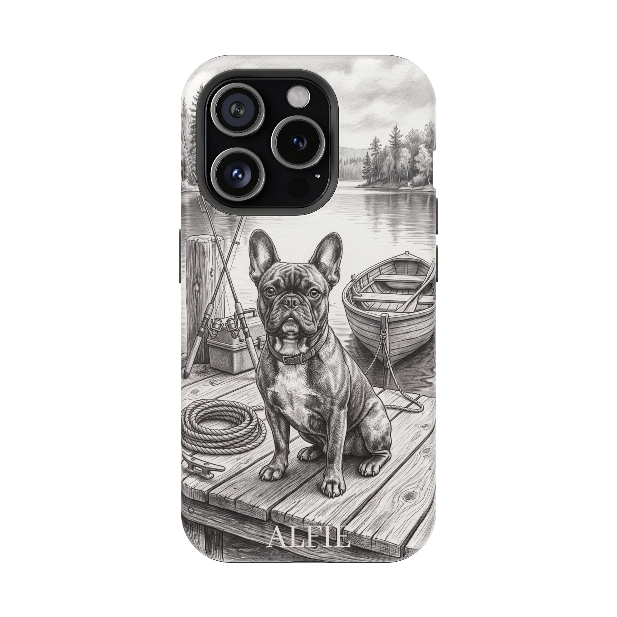 Personalized French Bulldog Lakeside Dock Phone Case — Wireless Charging Cover