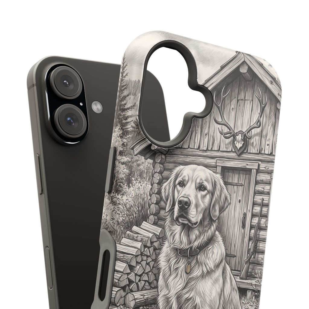 Personalized Golden Retriever Cabin Porch Phone Case — Wireless Charging Cover