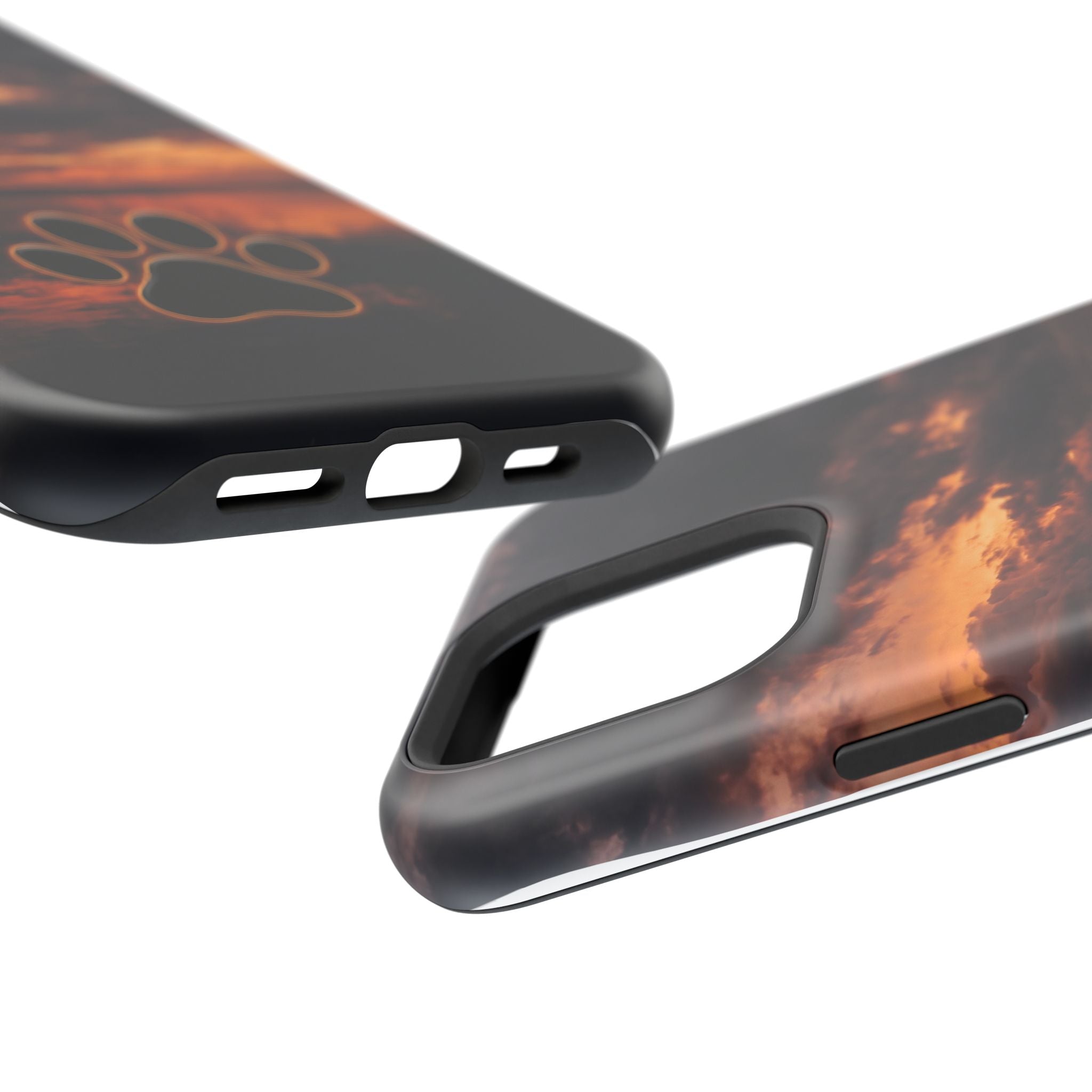 Sunset Paw Print Phone Case — Impact-Resistant Wireless Charging Cover