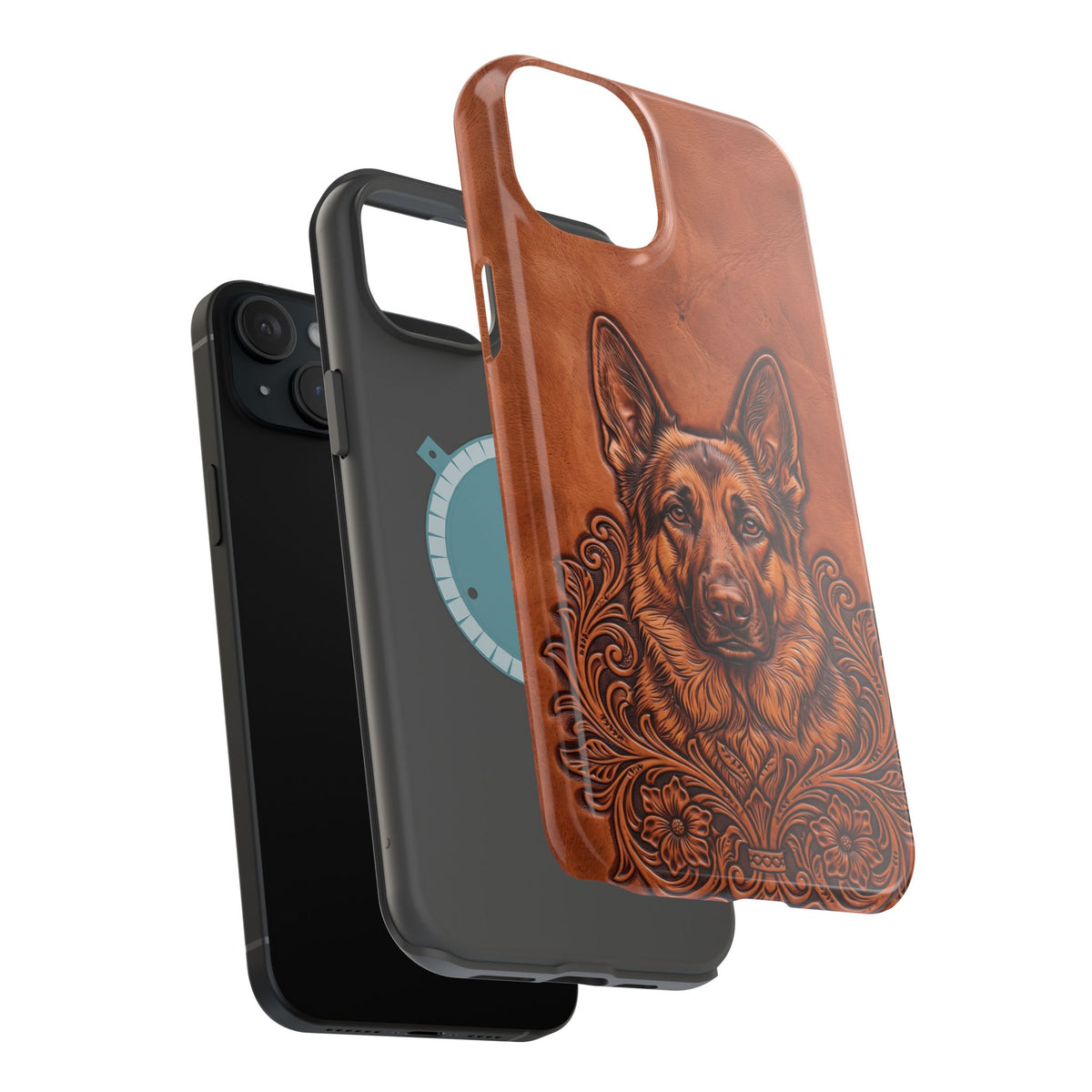 German Shepherd Phone Case | Western Tooled Art — Tough Magnetic Case with Wireless Charging