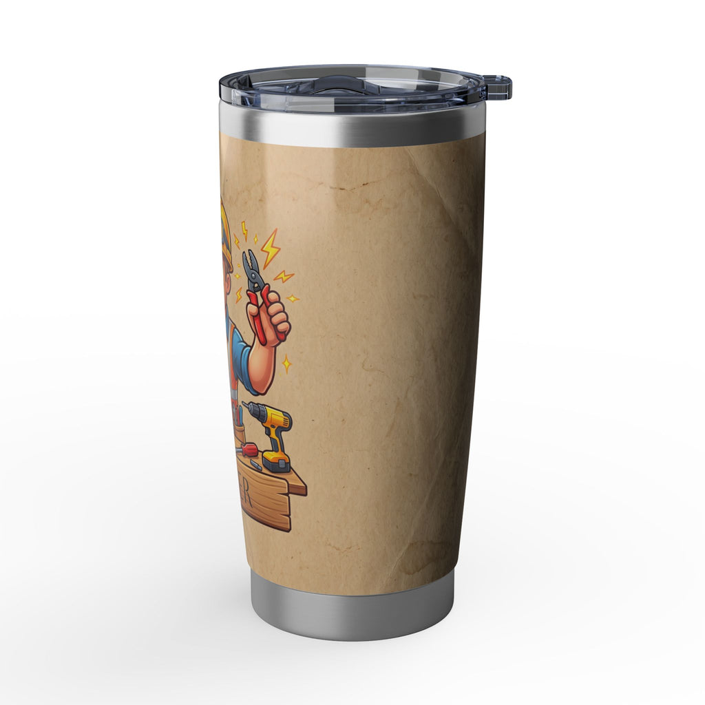 Personalized Electrician Mascot Tumbler – Custom Name Kraft Paper Design 20 oz