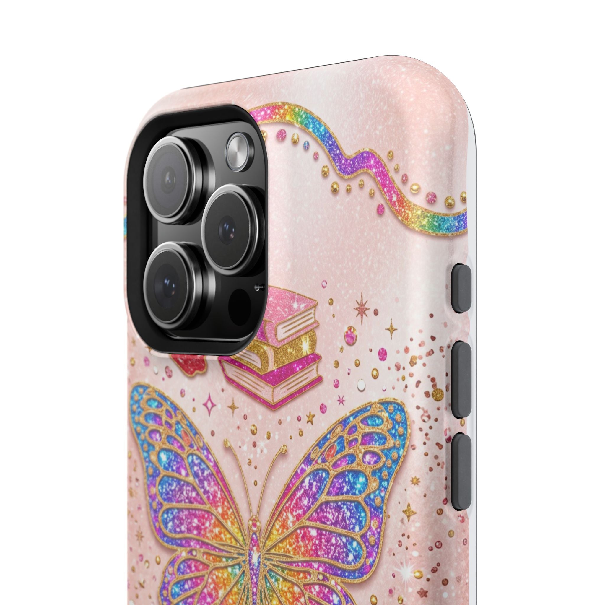 Blush Glitter Butterfly Personalized Teacher Phone Case — Wireless Charging Cover