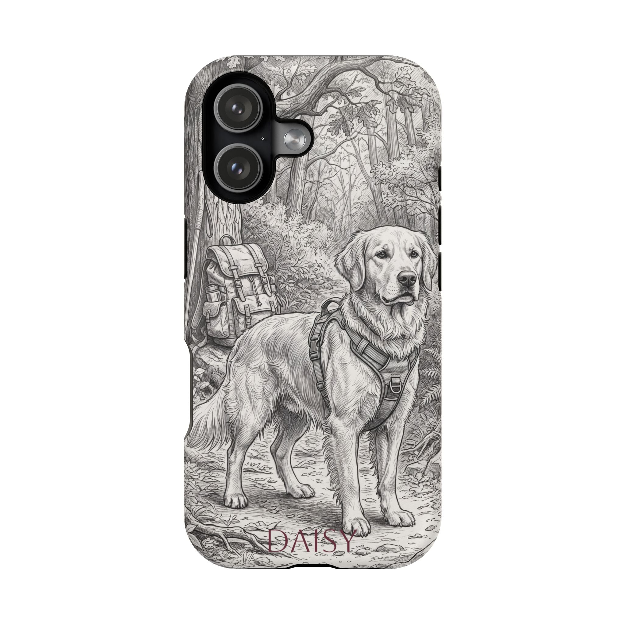 Personalized Golden Retriever Woodland Trail Phone Case — Wireless Charging Cover