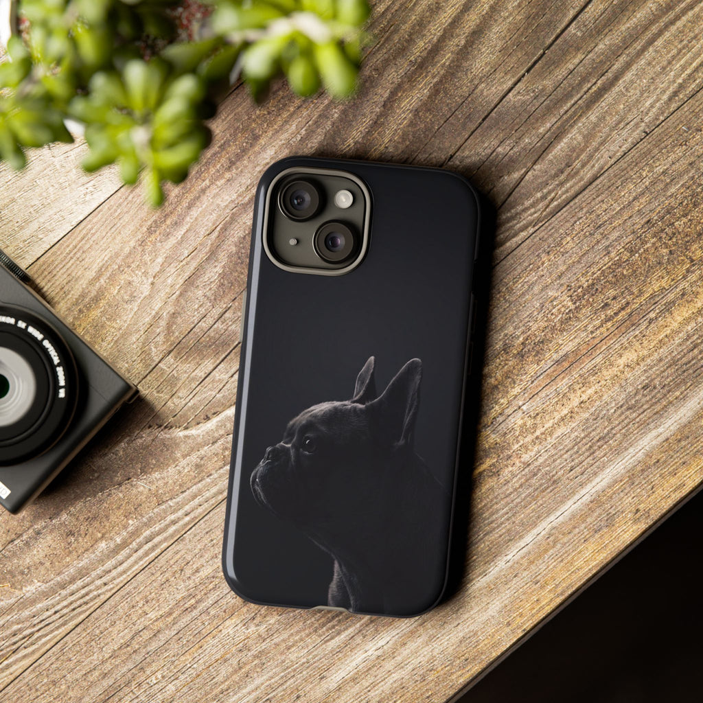 Silhouette French Bulldog Phone Case | Minimalist Black-on-Black Frenchie Profile | iPhone & Samsung