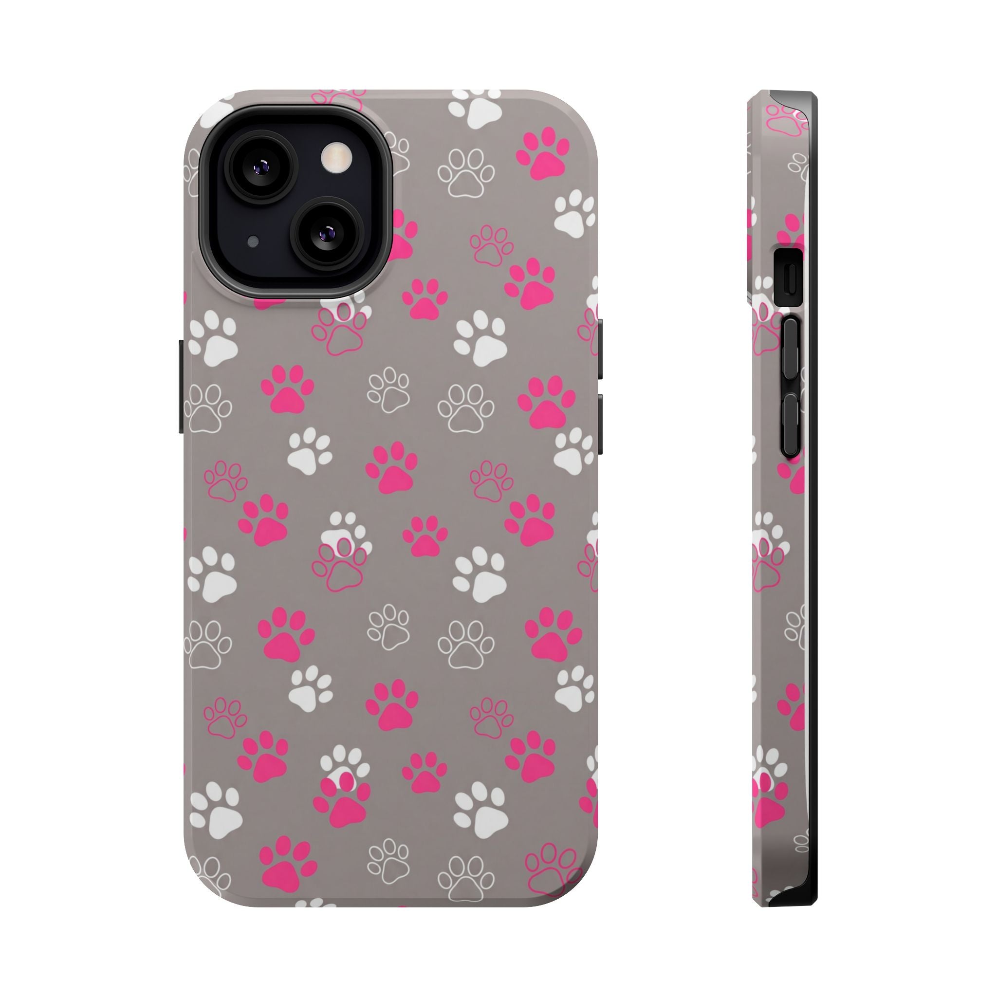 Pink & White Paw Print Phone Case — Impact-Resistant Wireless Charging Cover
