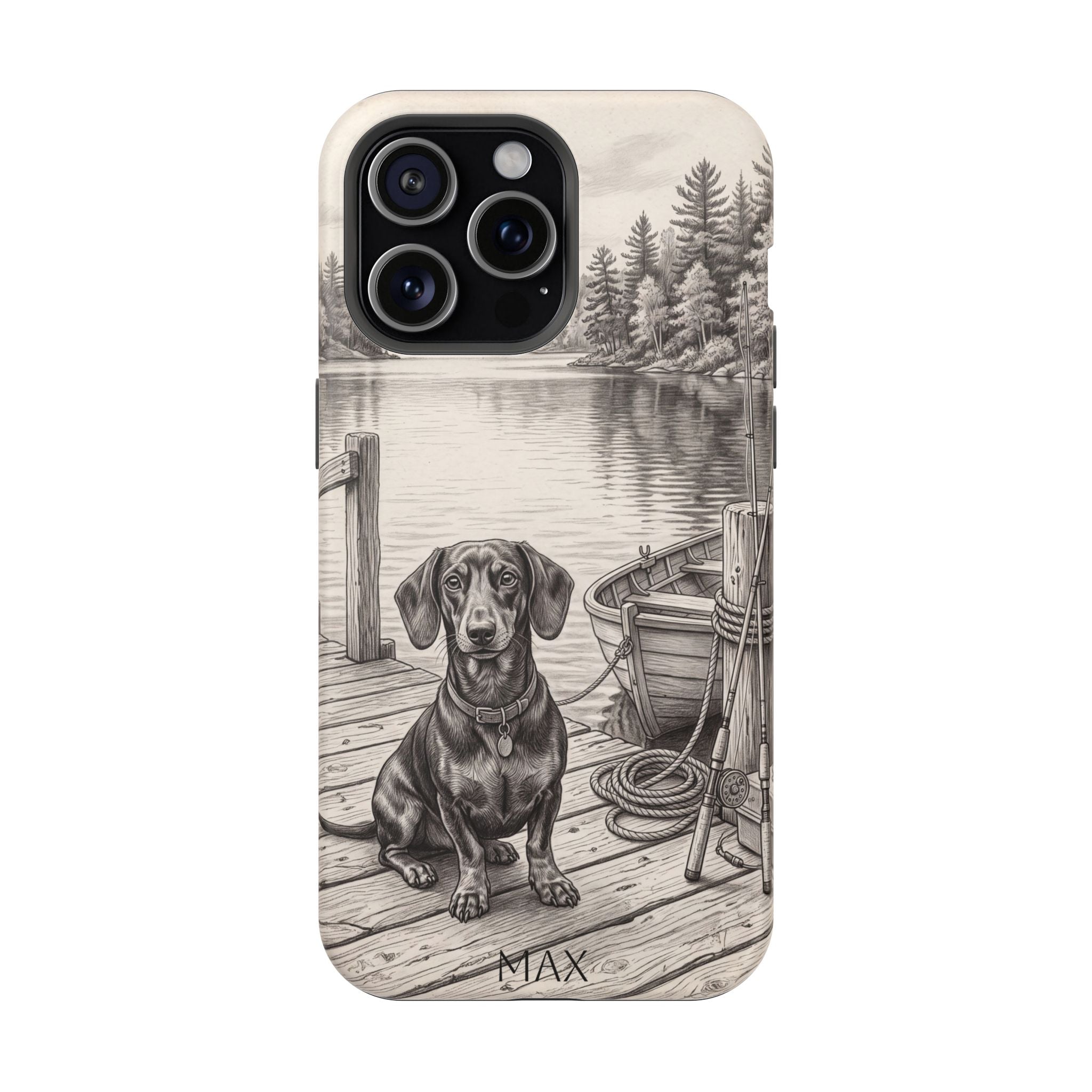 Personalized Dachshund Sunset Beach Phone Case — Wireless Charging Cover