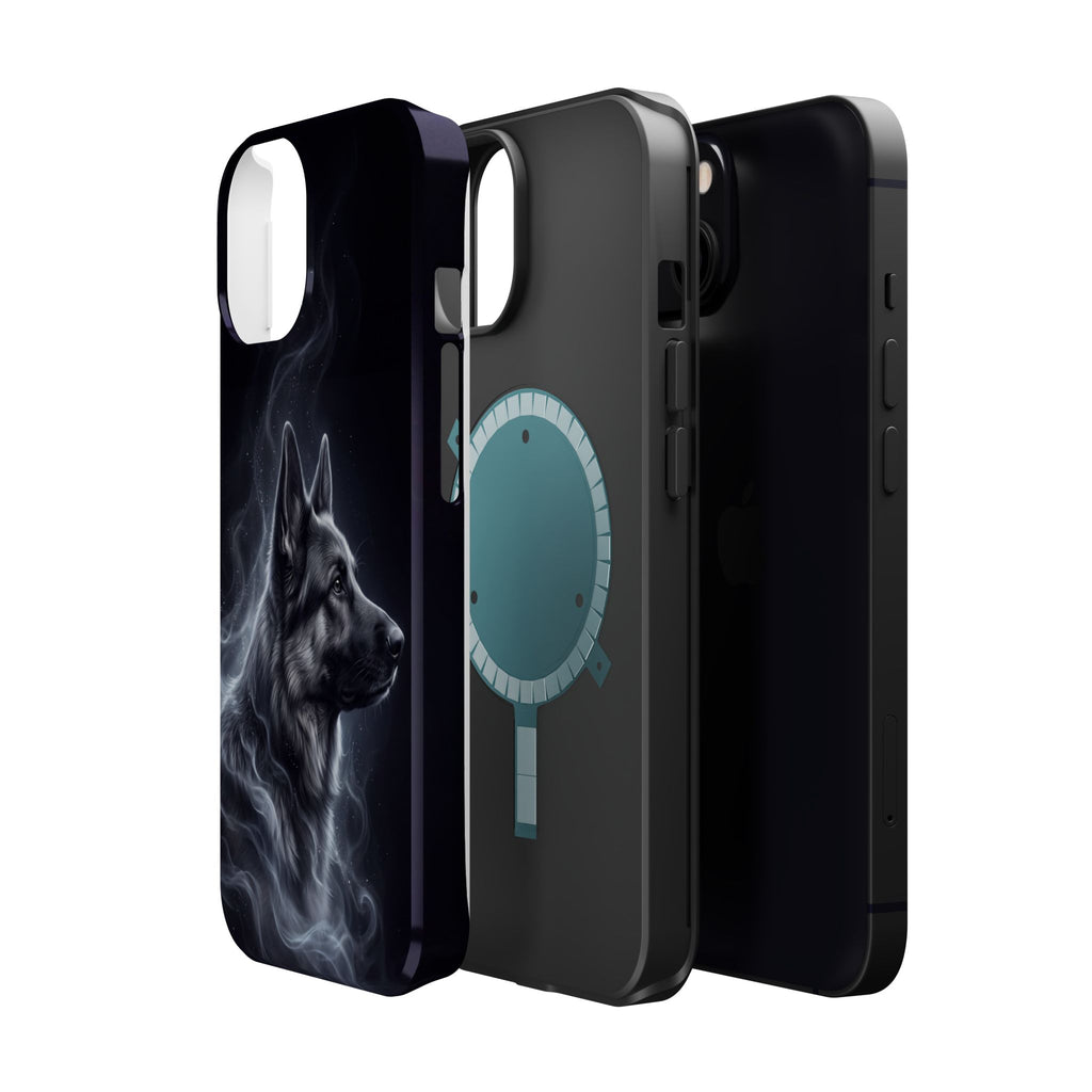 German Shepherd Phone Case | Silver Moonlight Mist Art — Tough Magnetic Case with Wireless Charging