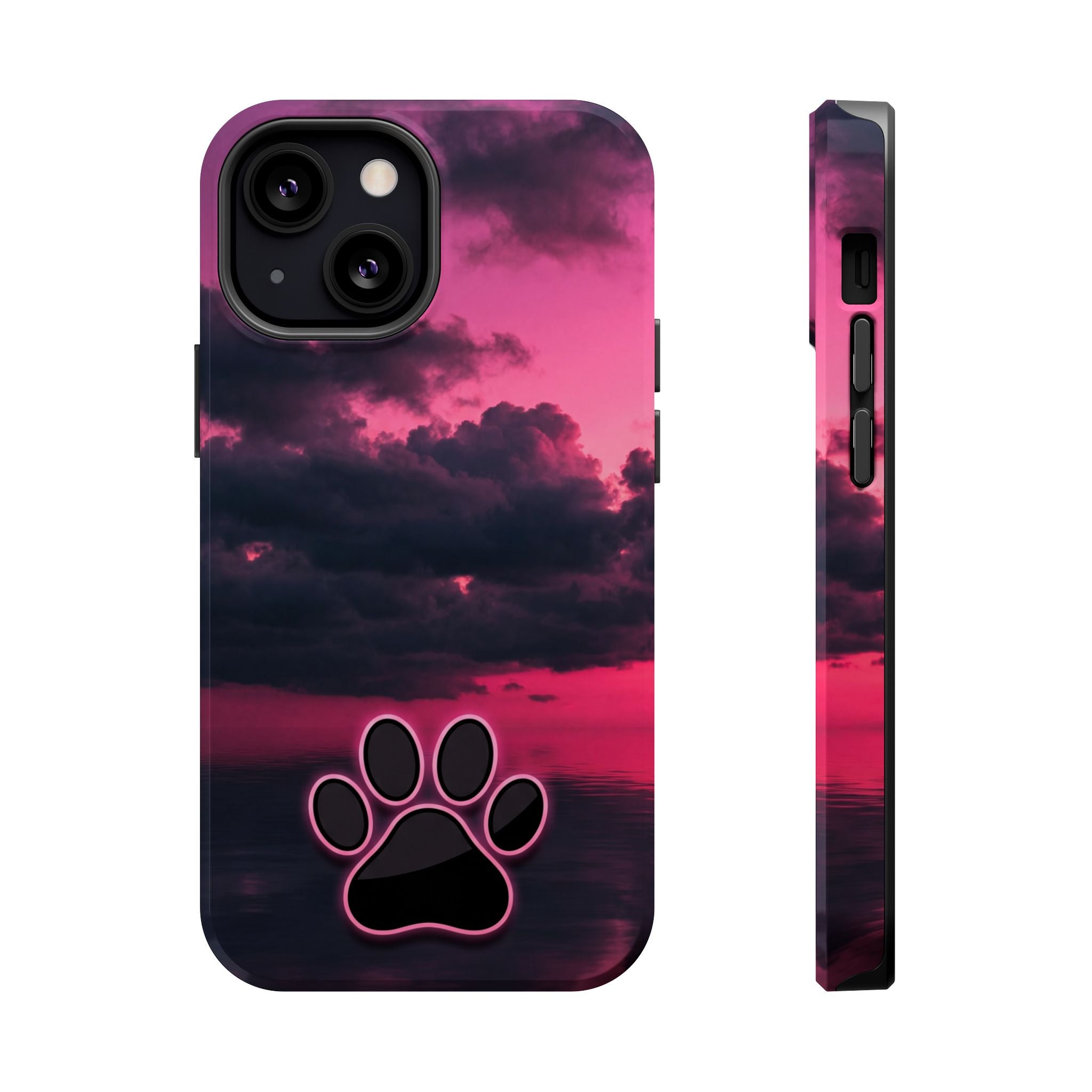 Pink Sky Paw Print Phone Case — Impact-Resistant Wireless Charging Cover