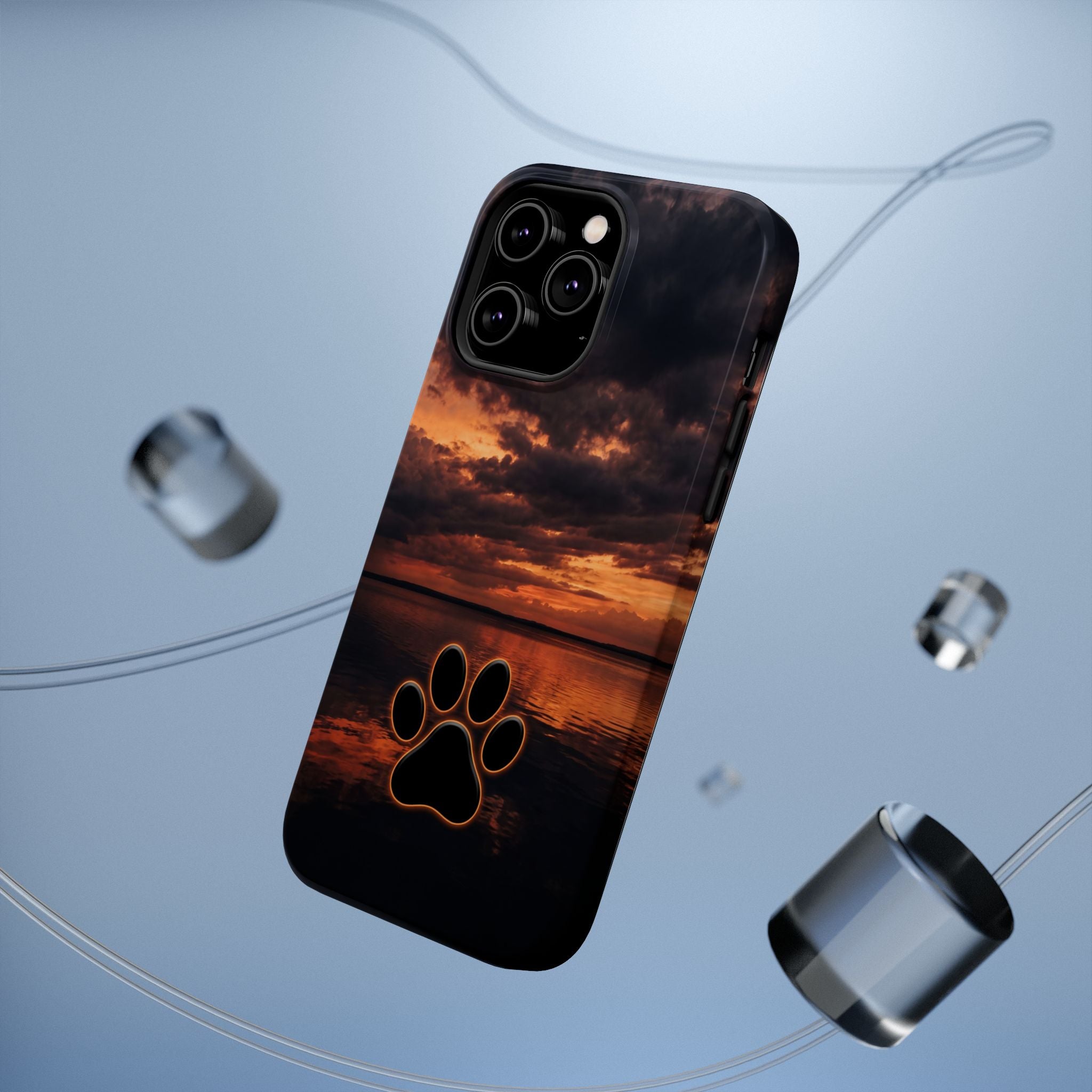 Sunset Paw Print Phone Case — Impact-Resistant Wireless Charging Cover