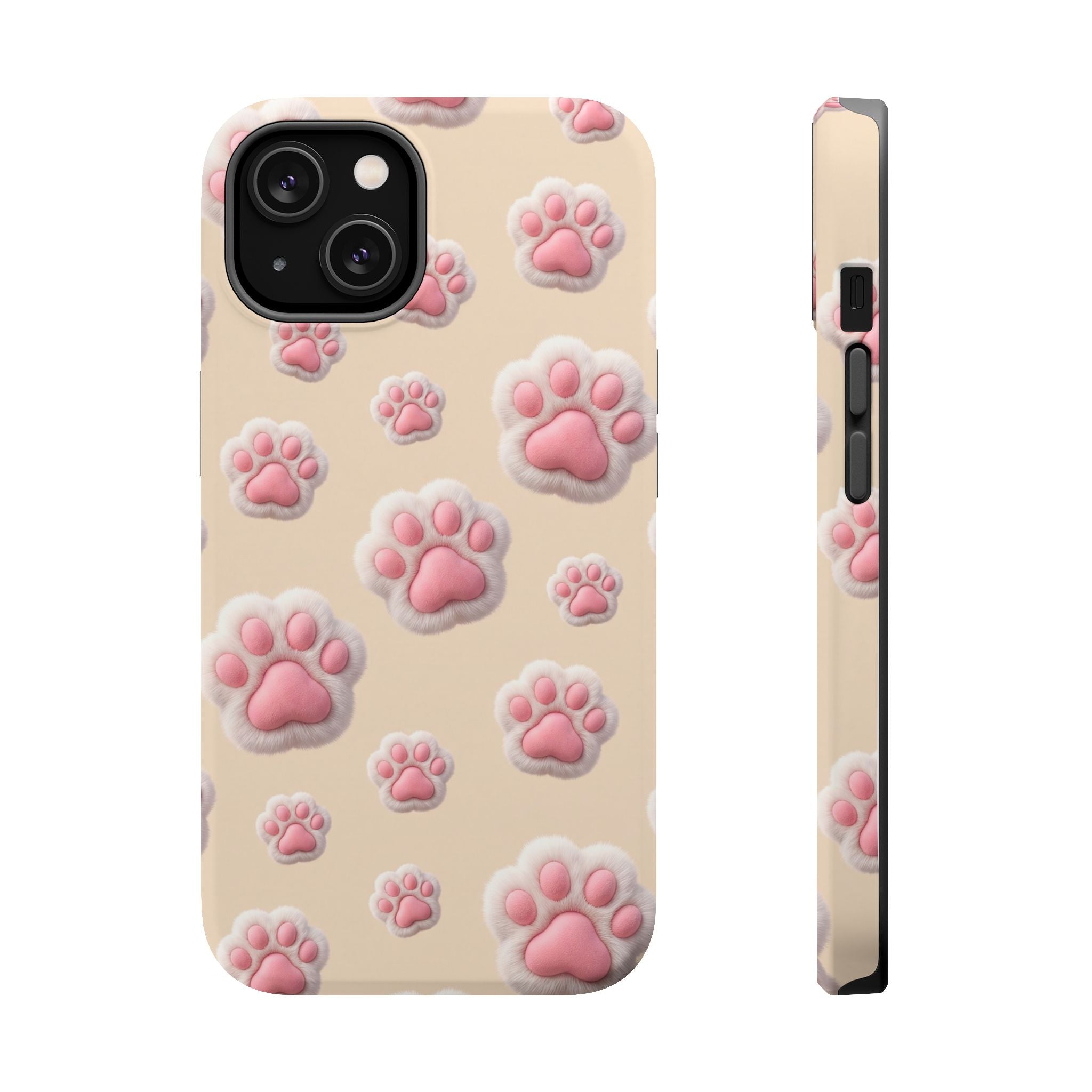 Pink Paw Print Phone Case — Impact-Resistant Wireless Charging Cover