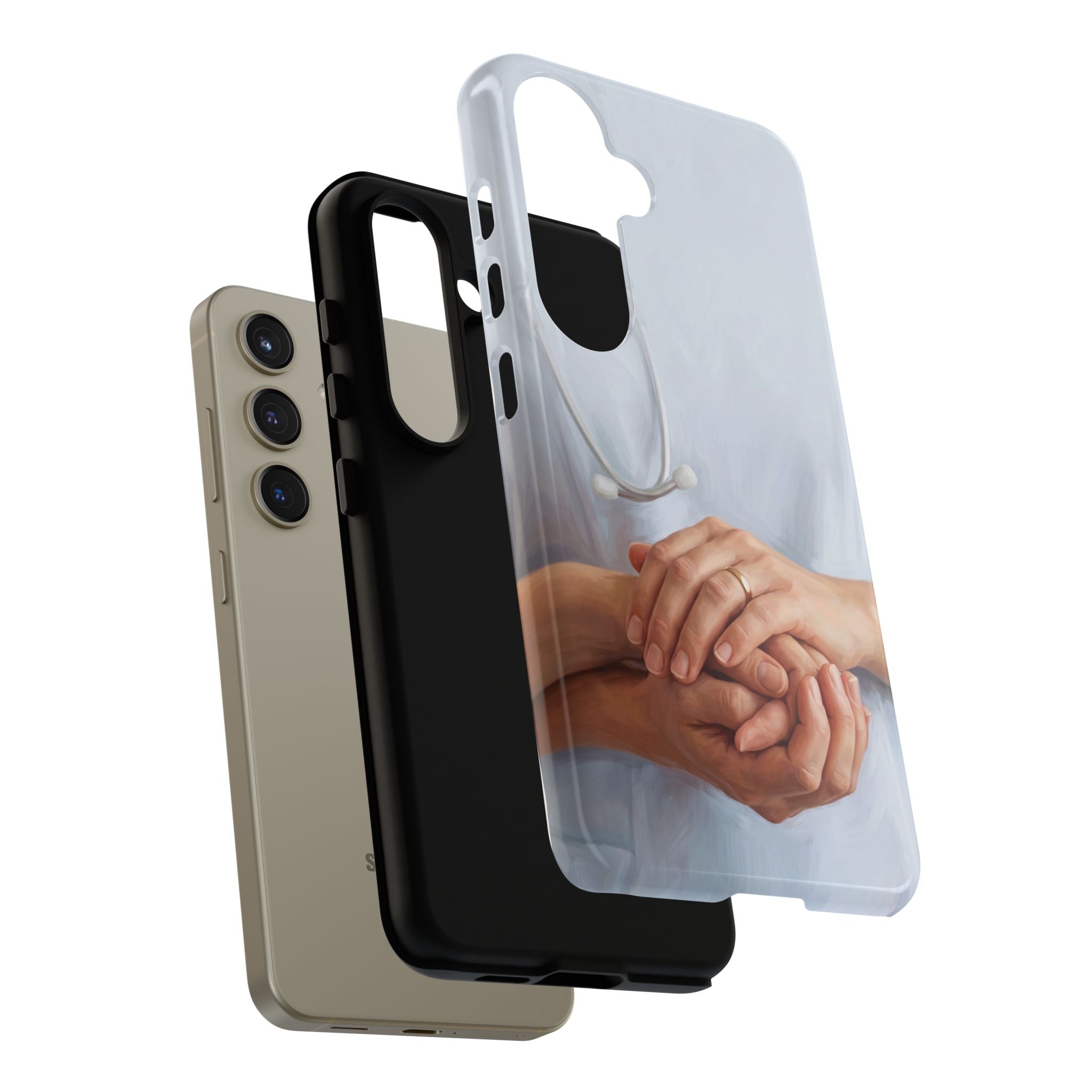 Nurse's Comforting Hands Phone Case | Caring Hands & Stethoscope Illustration | iPhone & Samsung