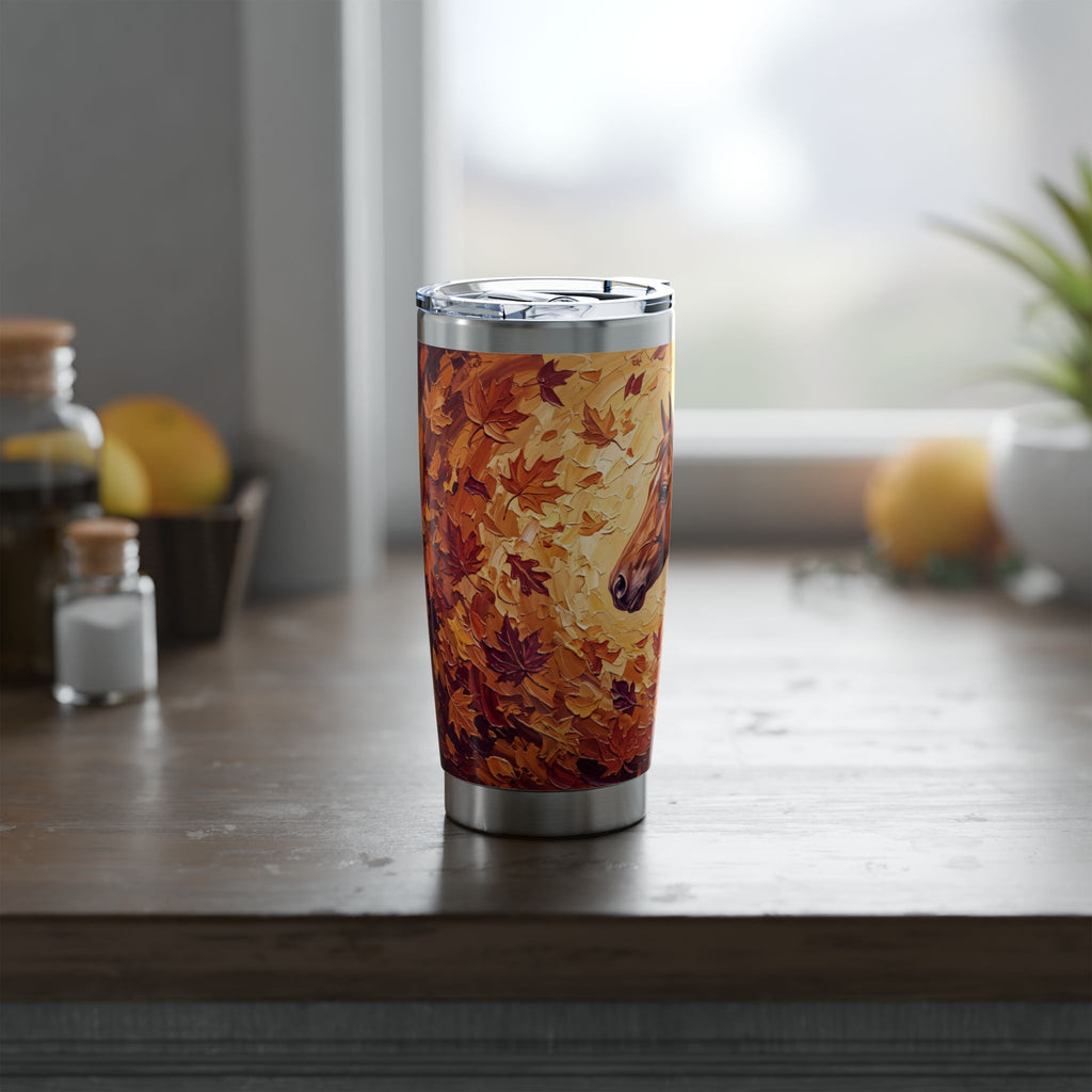 Horse Tumbler | Autumn Leaves Art — 20 oz Stainless Travel Mug