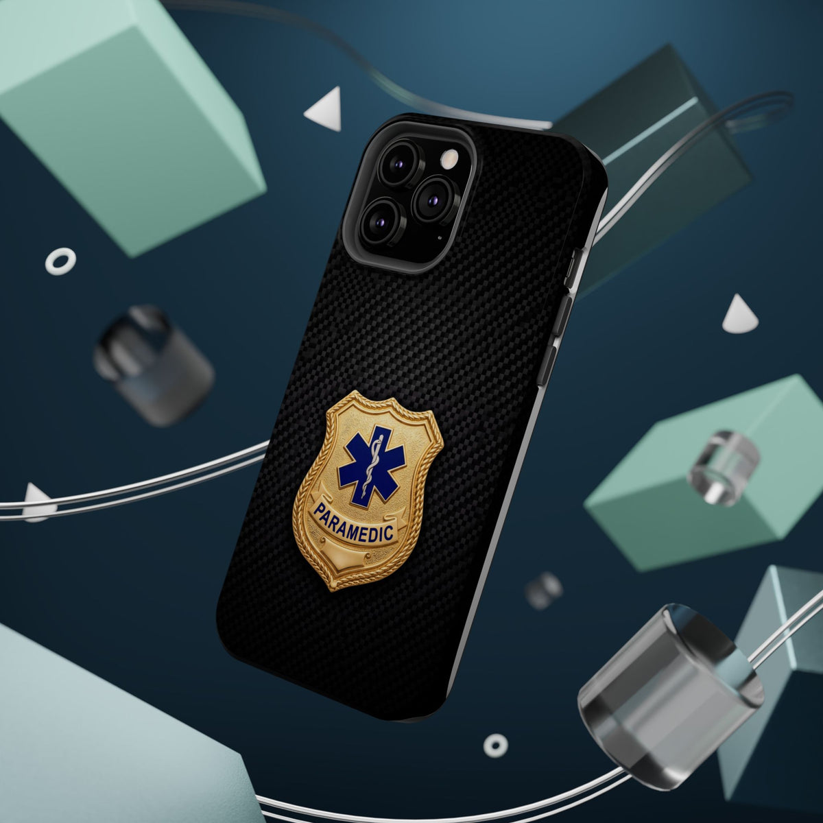 Gold Paramedic Badge Black Phone Case — Magnetic Wireless Charging Cover