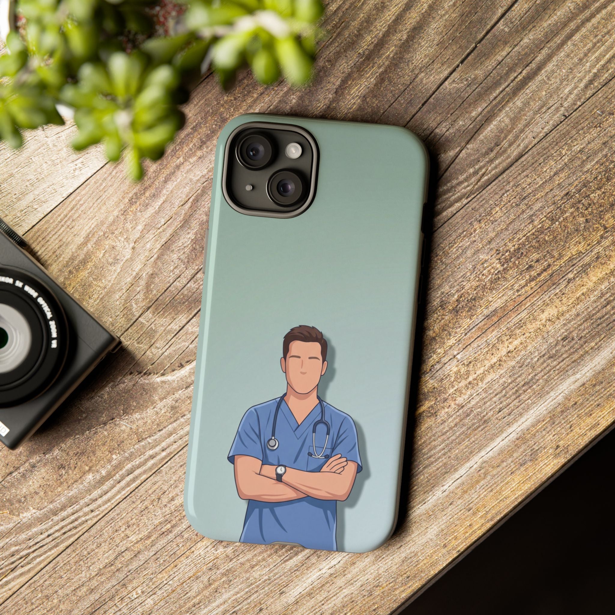 Male Nurse Phone Case | Confident Nurse in Blue Scrubs Illustration | iPhone & Samsung