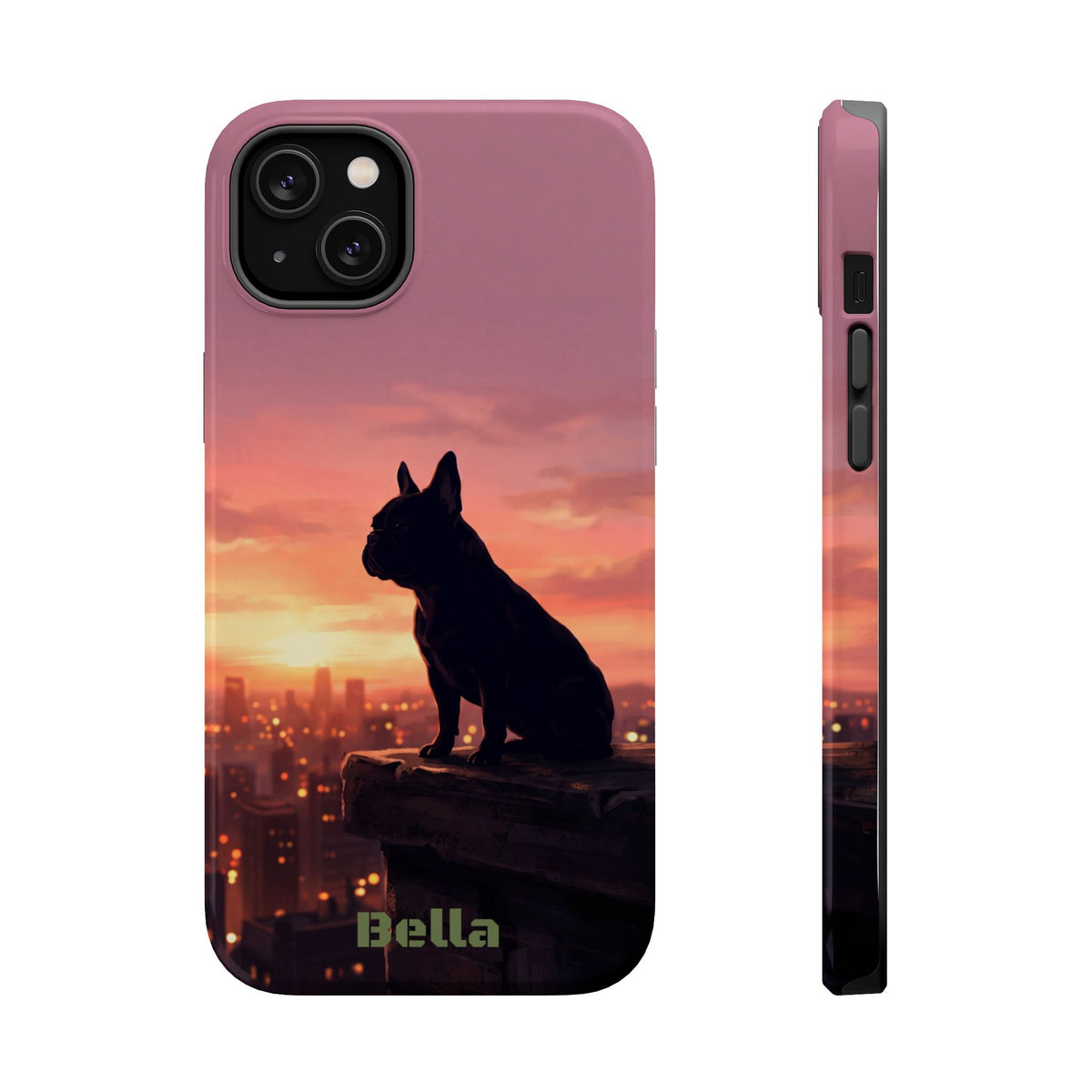 Personalized French Bulldog City Skyline Sunset Phone Case — Wireless Charging Cover