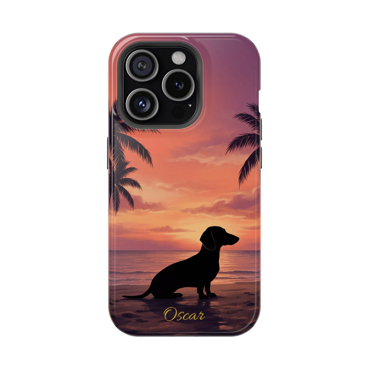 Personalized Dachshund Tropical Beach Sunset Phone Case — Wireless Charging Cover