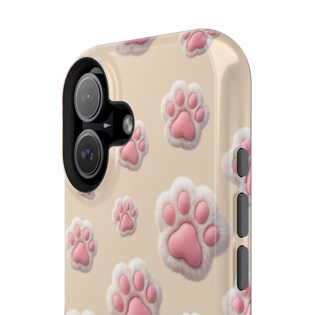 Pink Paw Print Phone Case — Impact-Resistant Wireless Charging Cover