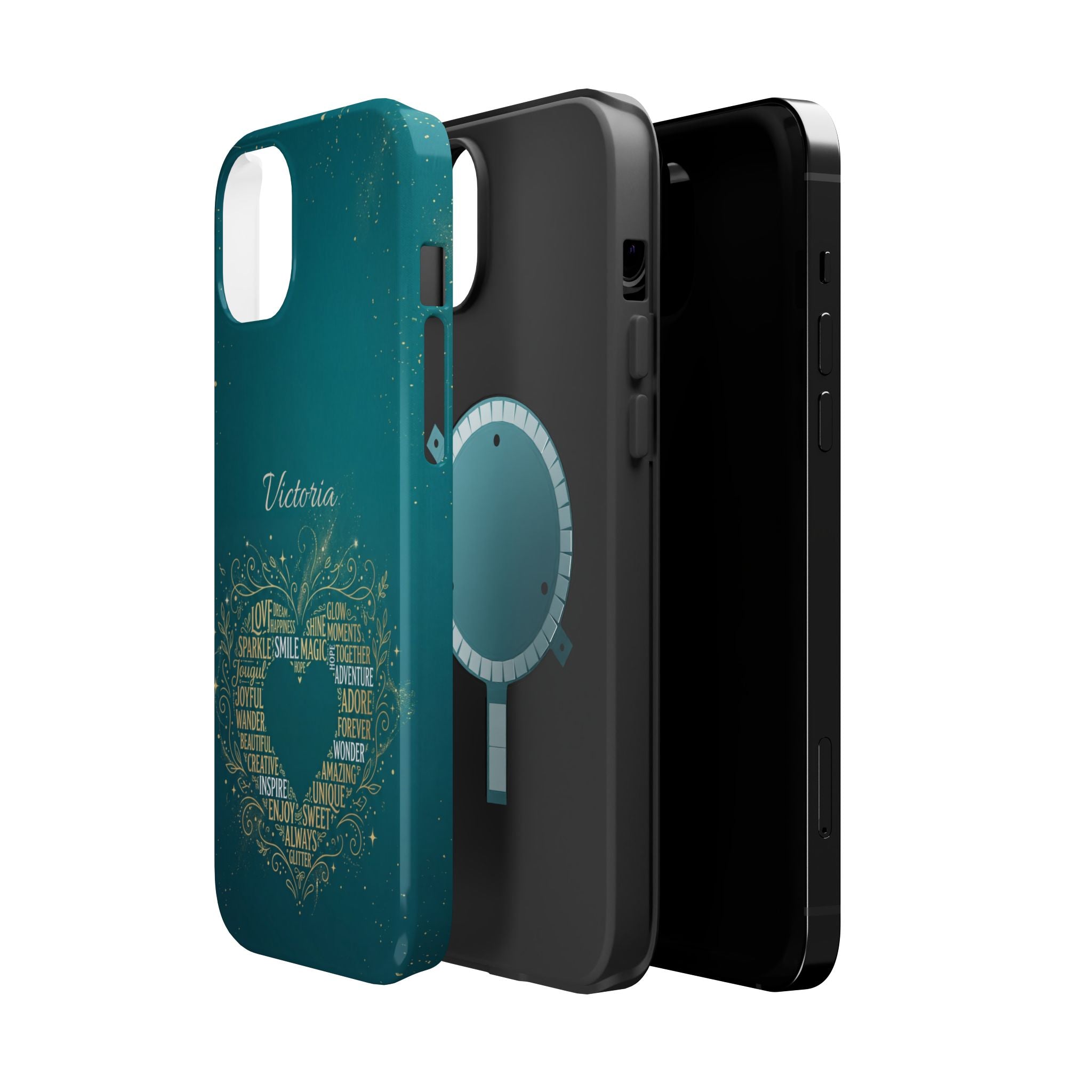 Personalized Teacher Heart Word Art Phone Case — Impact-Resistant Wireless Charging Cover
