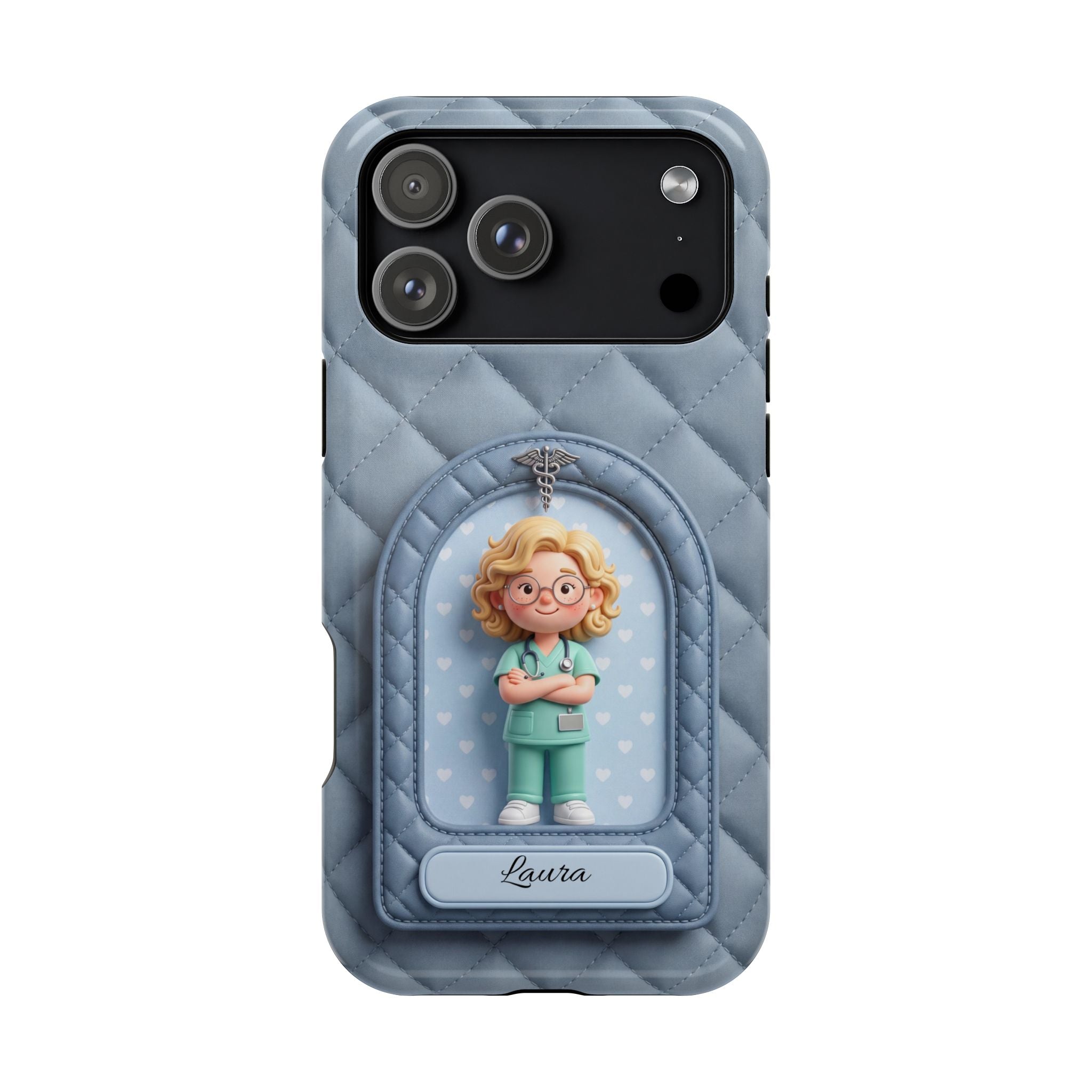 Personalized Quilted Nurse Phone Case — Wireless Charging Cover