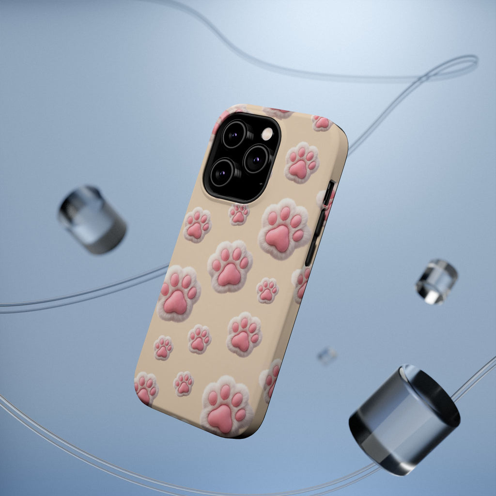 Pink Paw Print Phone Case — Impact-Resistant Wireless Charging Cover