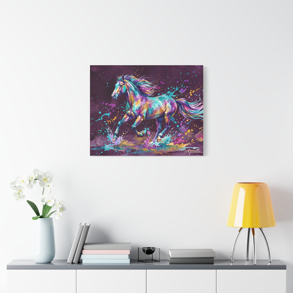 Horse Personalized Canvas | Colorful Watercolor Galloping Horse Wall Art