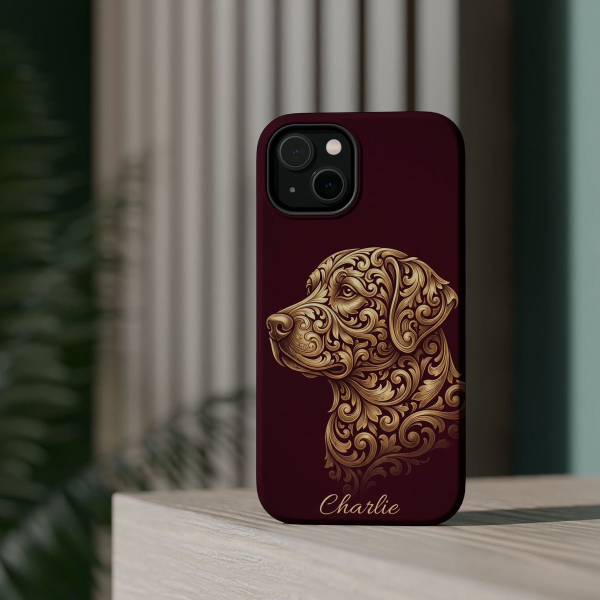 Personalized Gold Filigree Labrador Phone Case — Tough Magnetic Case with Wireless Charging